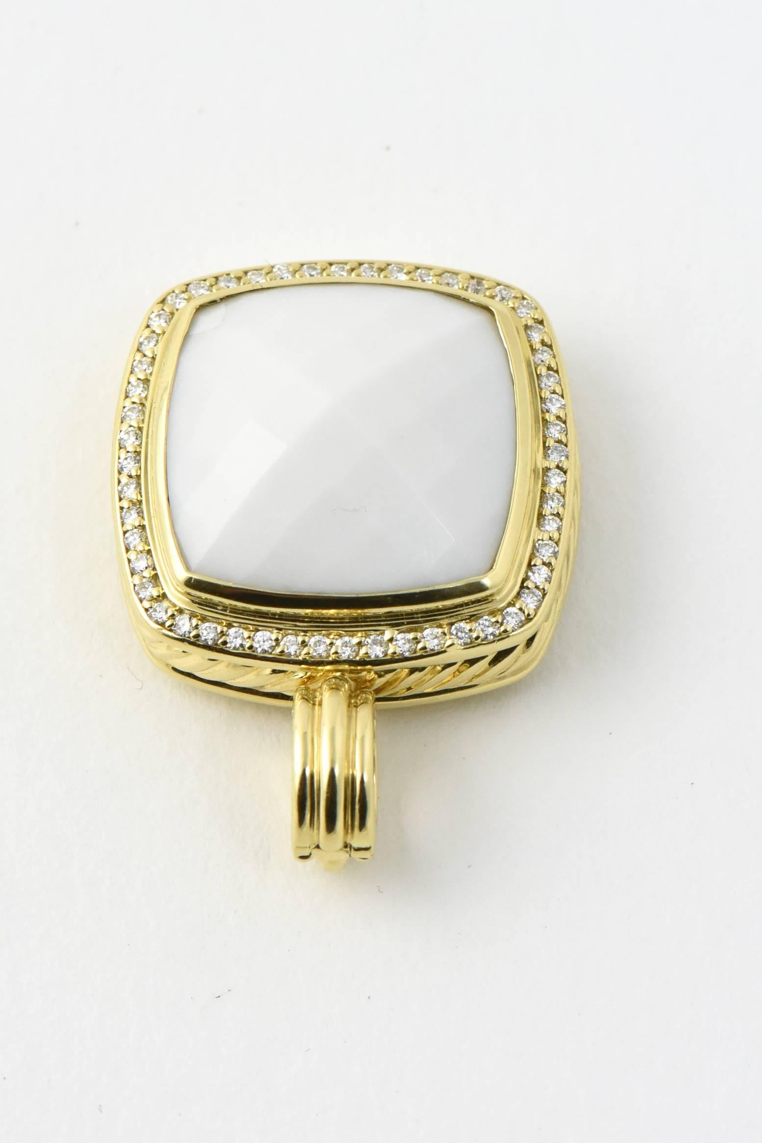 Women's or Men's David Yurman Albion White Agate Diamond Gold Pendant Enhancer