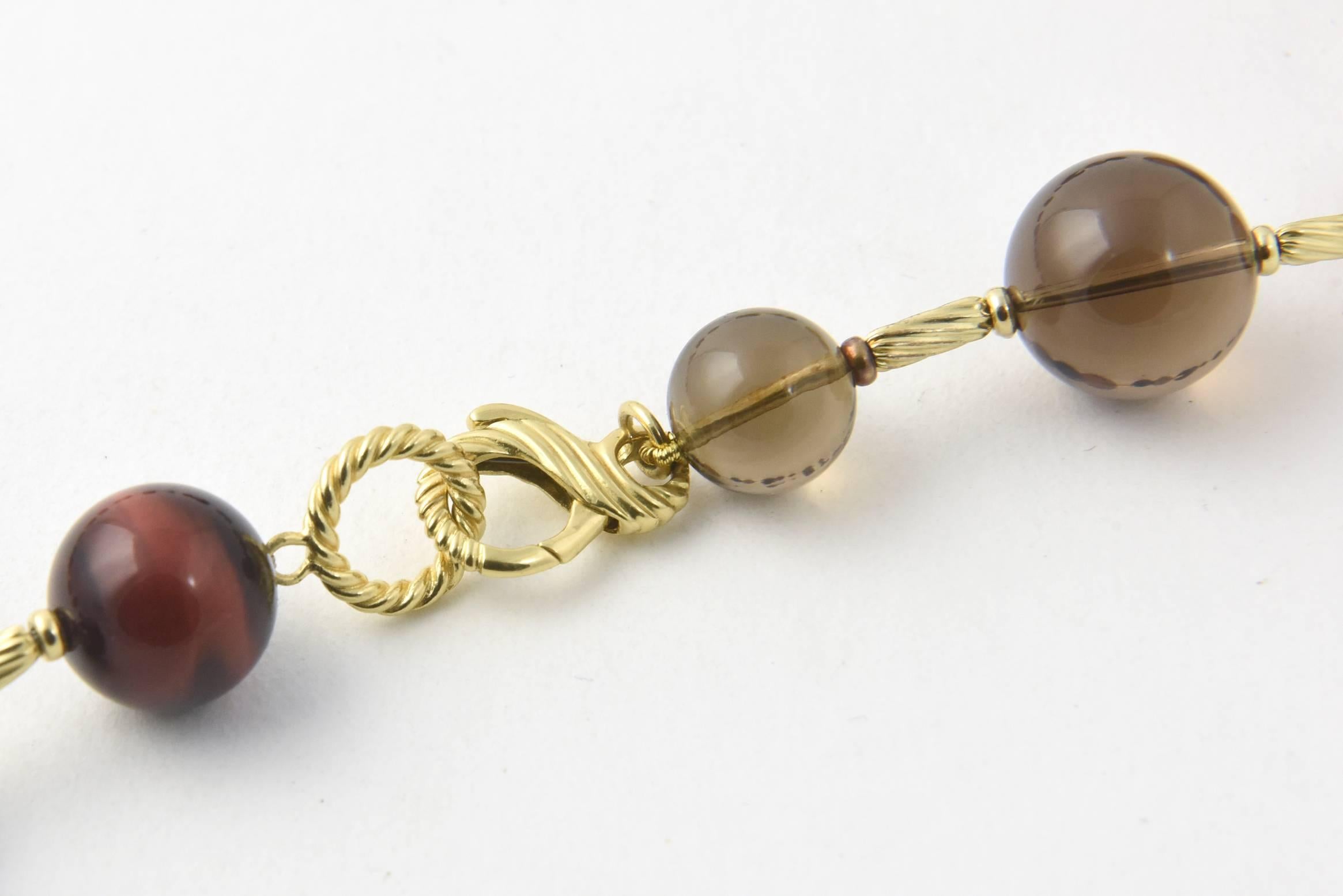 David Yurman Warm Tone Gemstone Beads and Gold Popcorn Necklace 1
