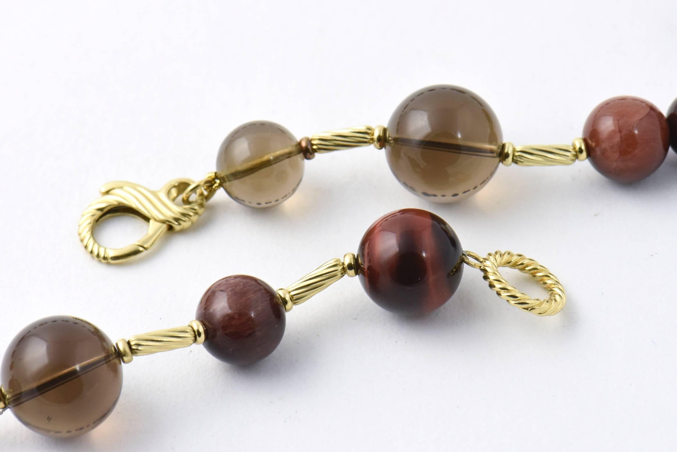 David Yurman Warm Tone Gemstone Beads and Gold Popcorn Necklace 2