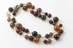 David Yurman Warm Tone Gemstone Beads and Gold Popcorn Necklace