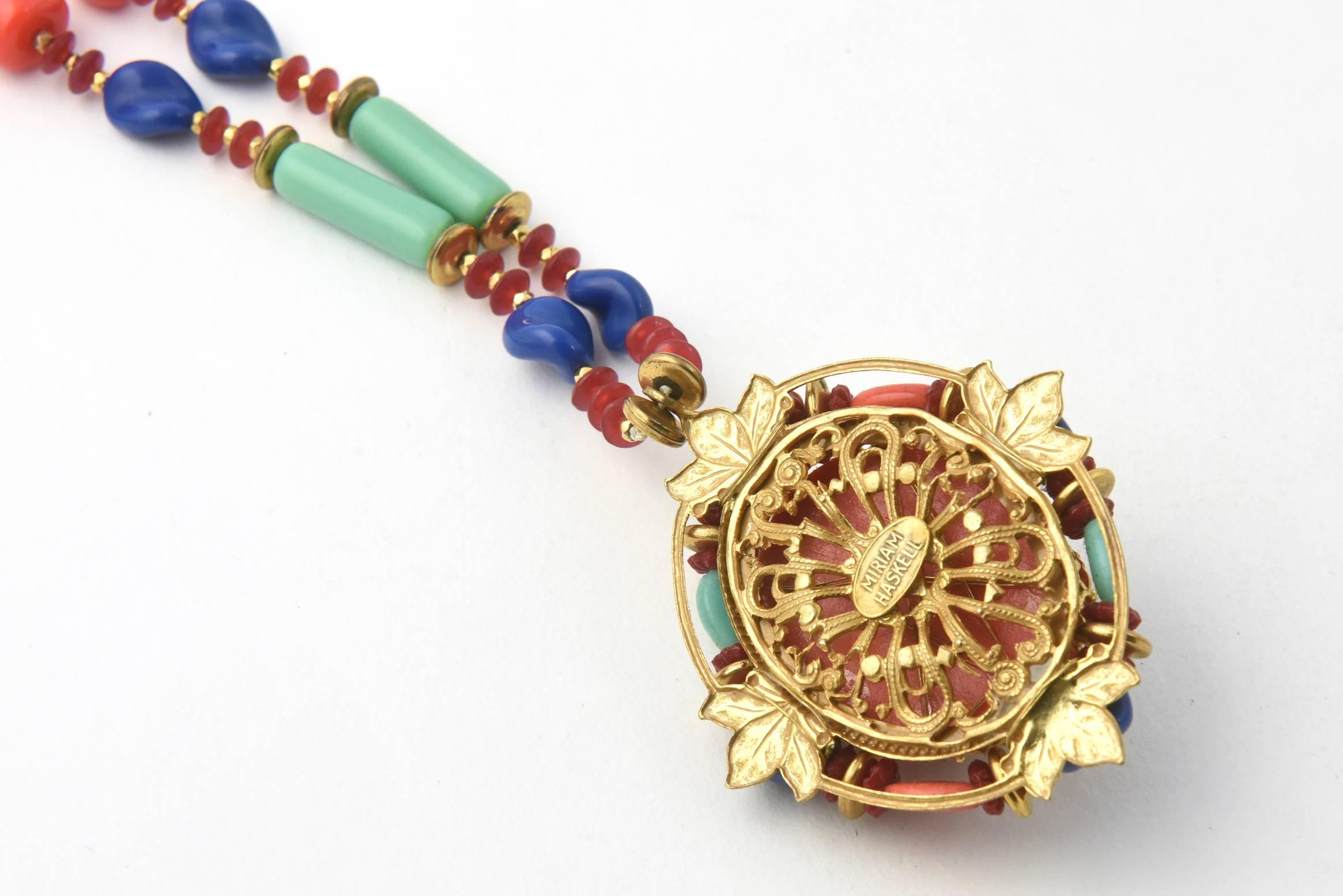 Women's or Men's Rare Miriam Haskell Egyptian Revival Scarab Pendant on Matching Necklace