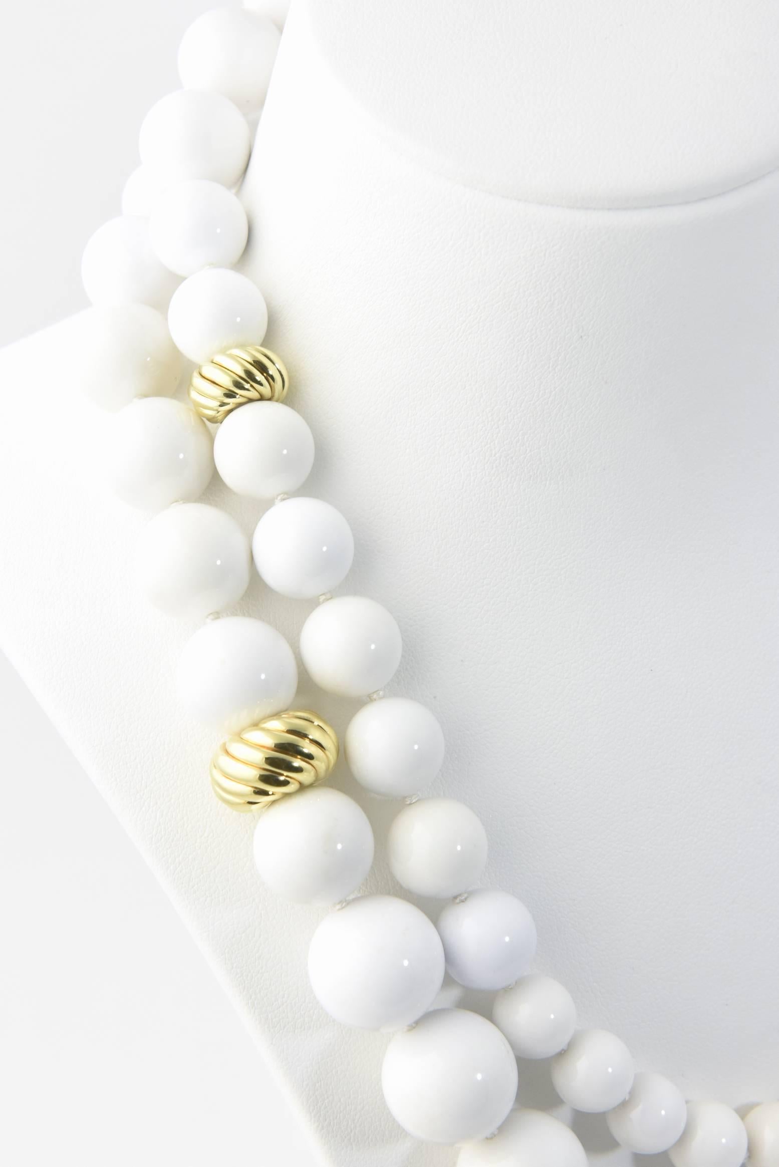 David Yurman Signature Collection White Agate Sculpted Gold Bead Necklace 2