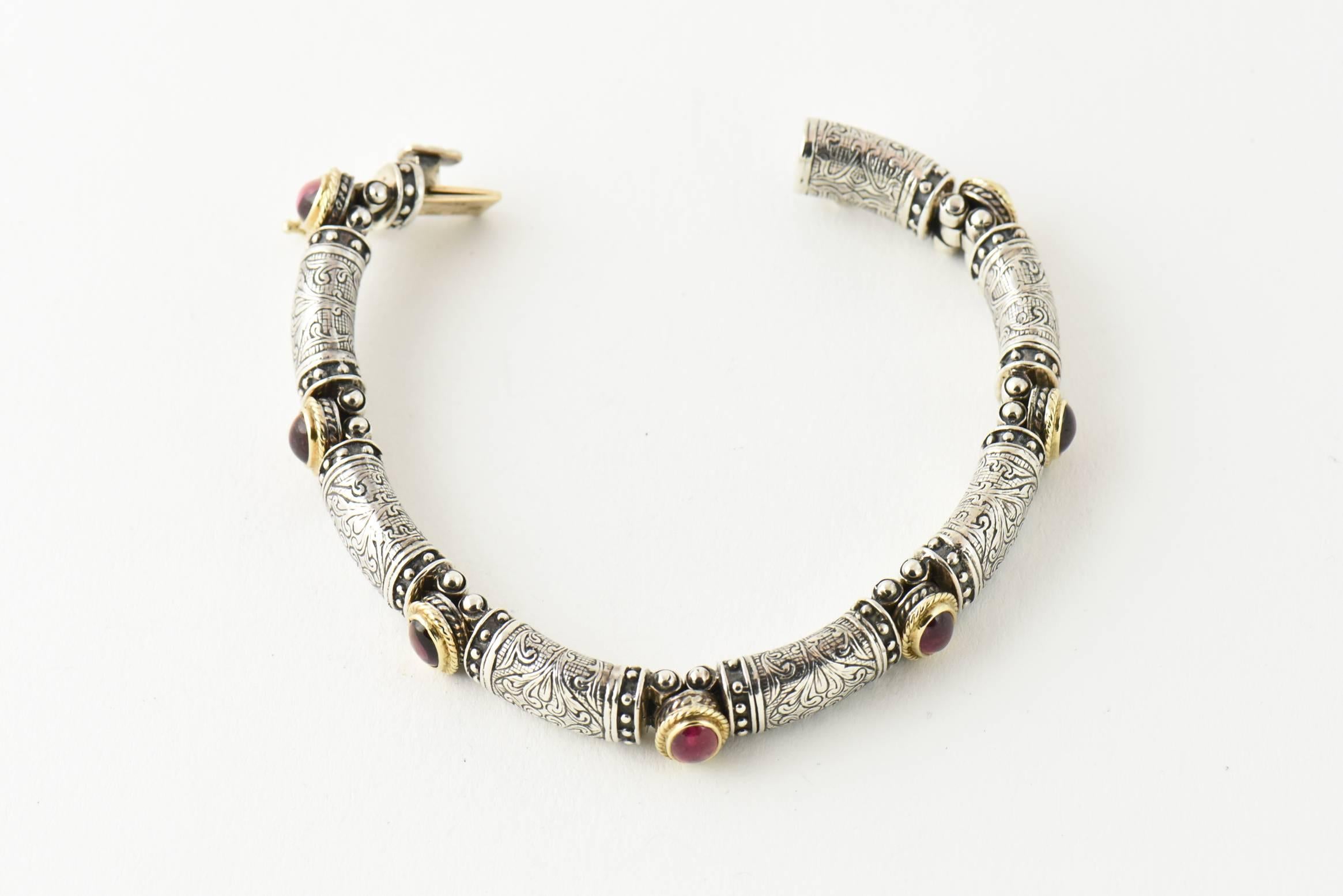 Konstantino Classic Collection Pink Tourmaline, Silver and Gold Link Bracelet 1