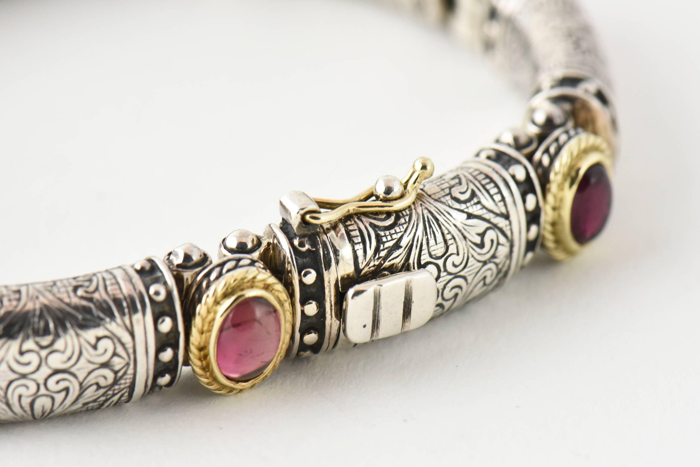 Konstantino Classic Collection Pink Tourmaline, Silver and Gold Link Bracelet 4