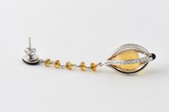 Citrine Onyx and Diamond Drop Gold Earrings
