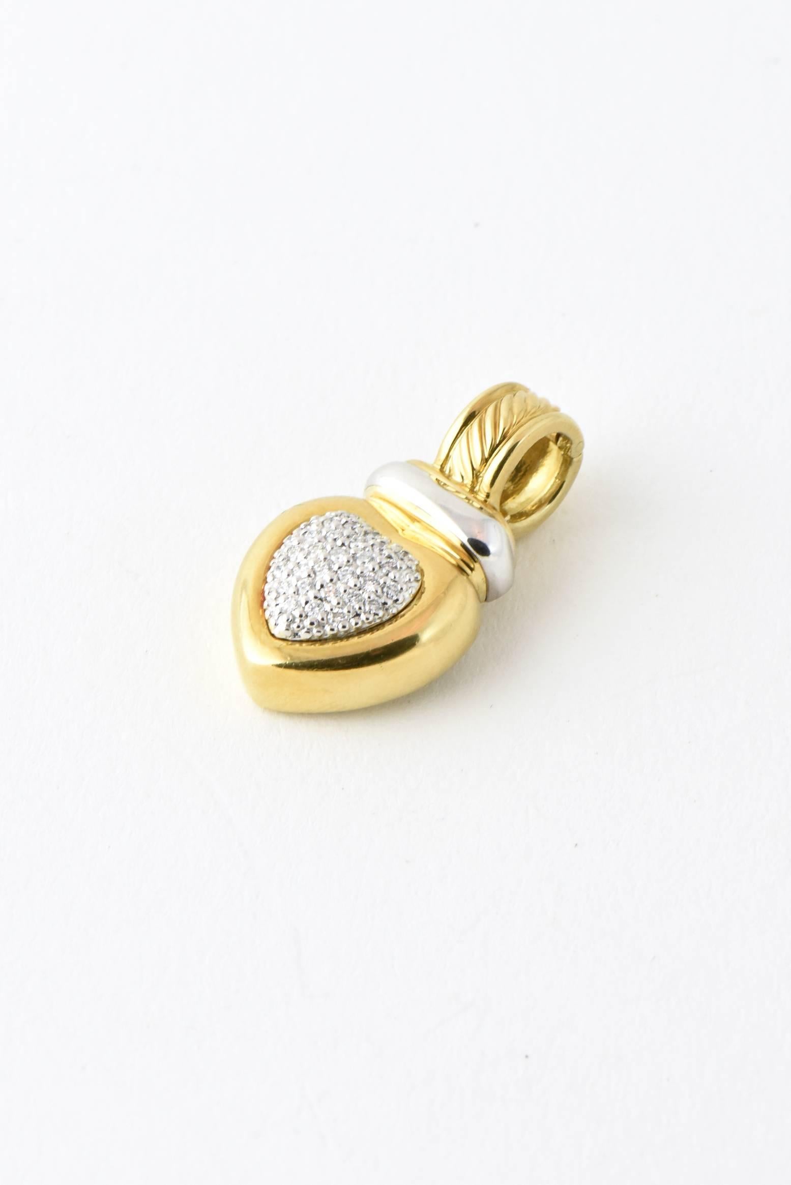18K yellow & white gold David Yurman heart enhancer featuring 0.30 carats of round brilliant diamonds with hinged clip closures.