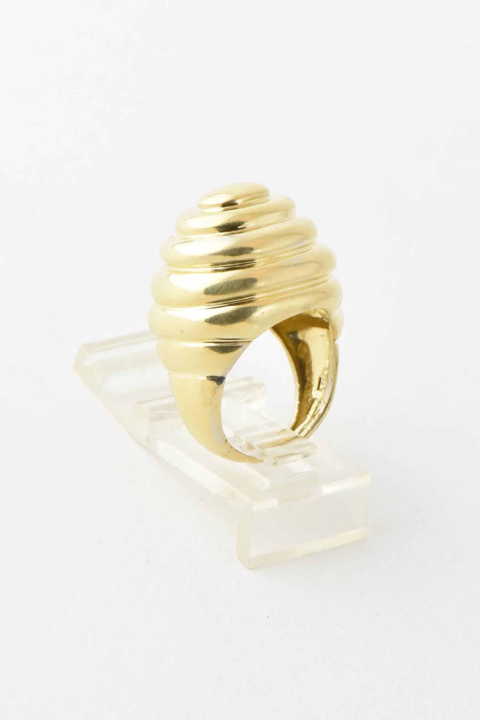 East - West Oval Three Dimensional Dome Gold Cocktail Ring by Molina In Excellent Condition In Miami Beach, FL