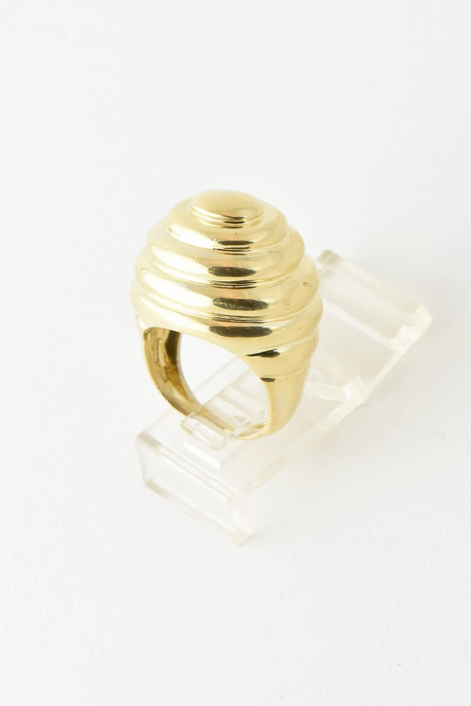 East - West Oval Three Dimensional Dome Gold Cocktail Ring by Molina 2