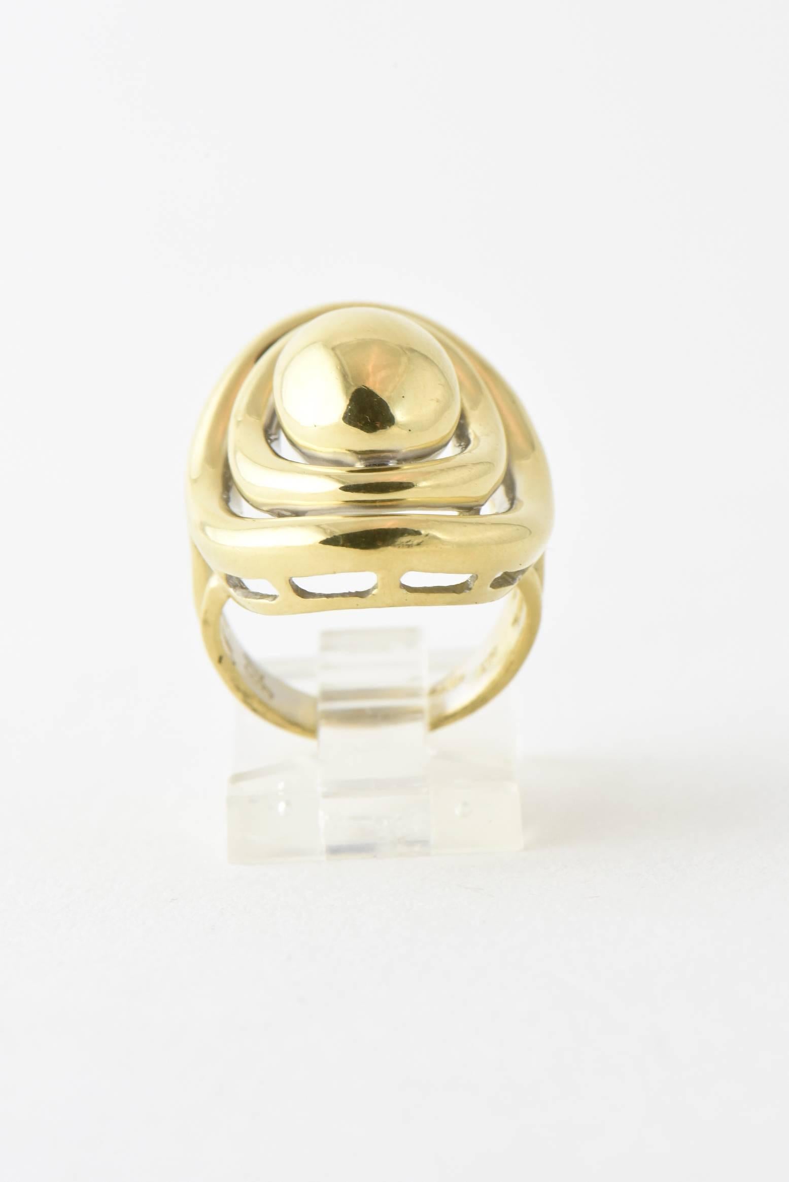 Long Three Dimensional Oval Dome Gold Cocktail Ring by Molina 2