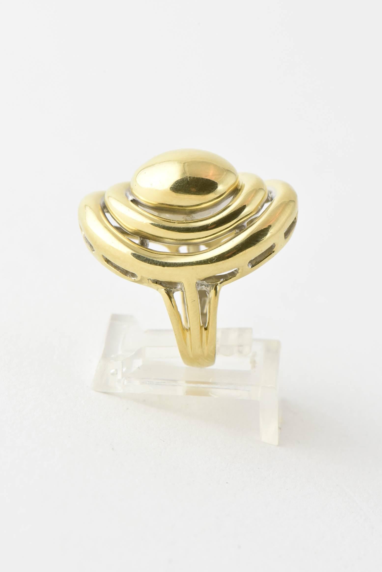 Long Three Dimensional Oval Dome Gold Cocktail Ring by Molina 3