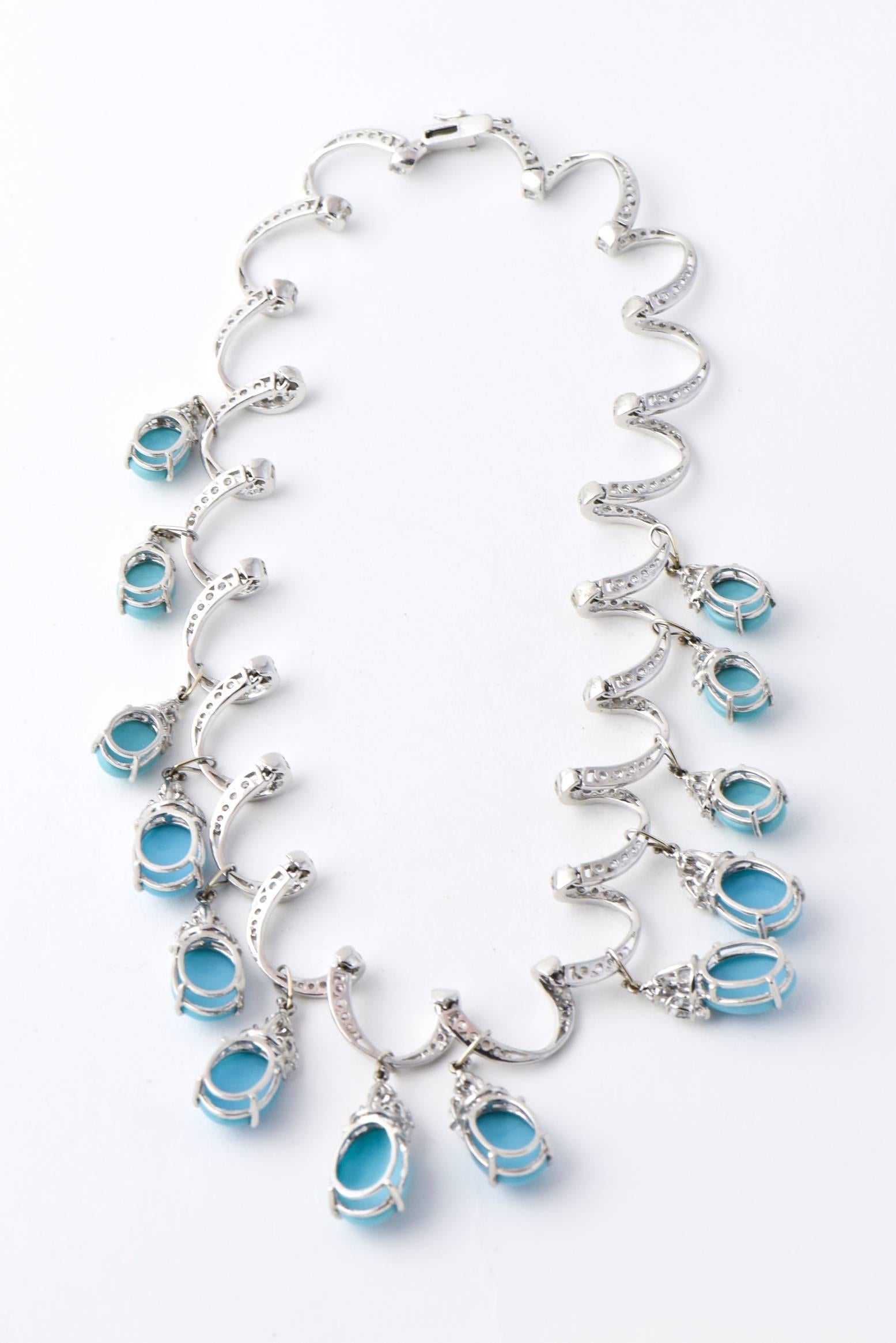 Red Carpet Glamorous Costume Diamond and Turquoise Garland Necklace 3