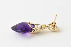 Amethyst Diamond Gold Drop Earrings and Matching Pendant Suite
