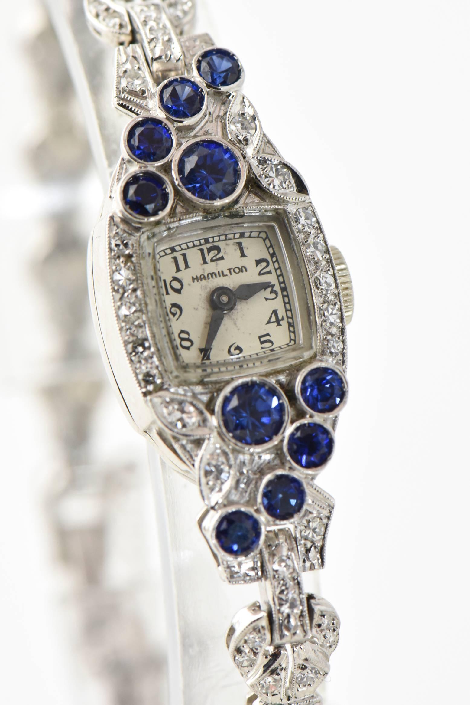 Hamilton Ladies Platinum Diamond Synthetic Sapphire Dress Wristwatch 1