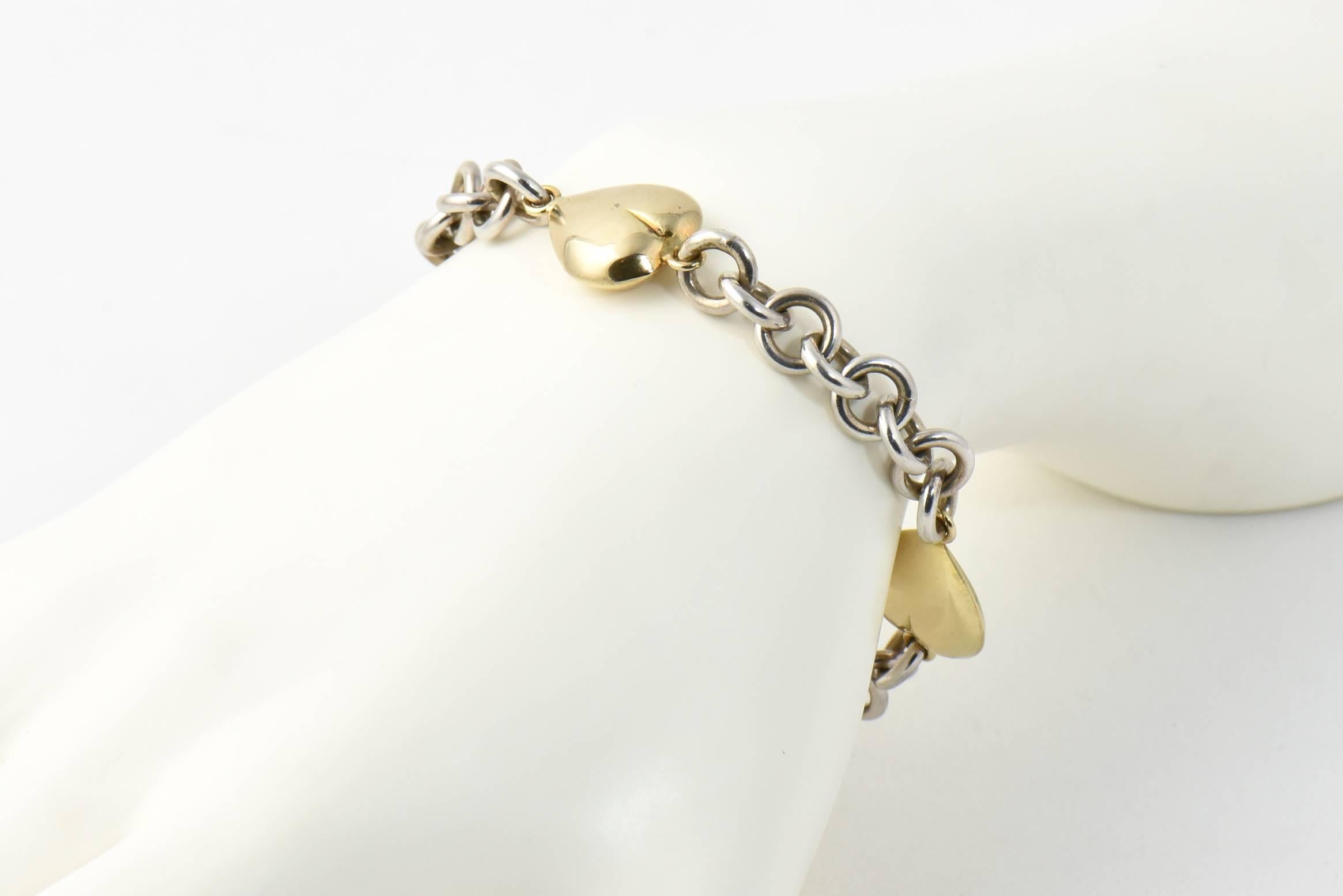 Gucci Gold Heart Station Sterling Chain Suite, Necklace and Bracelet In Excellent Condition In Miami Beach, FL