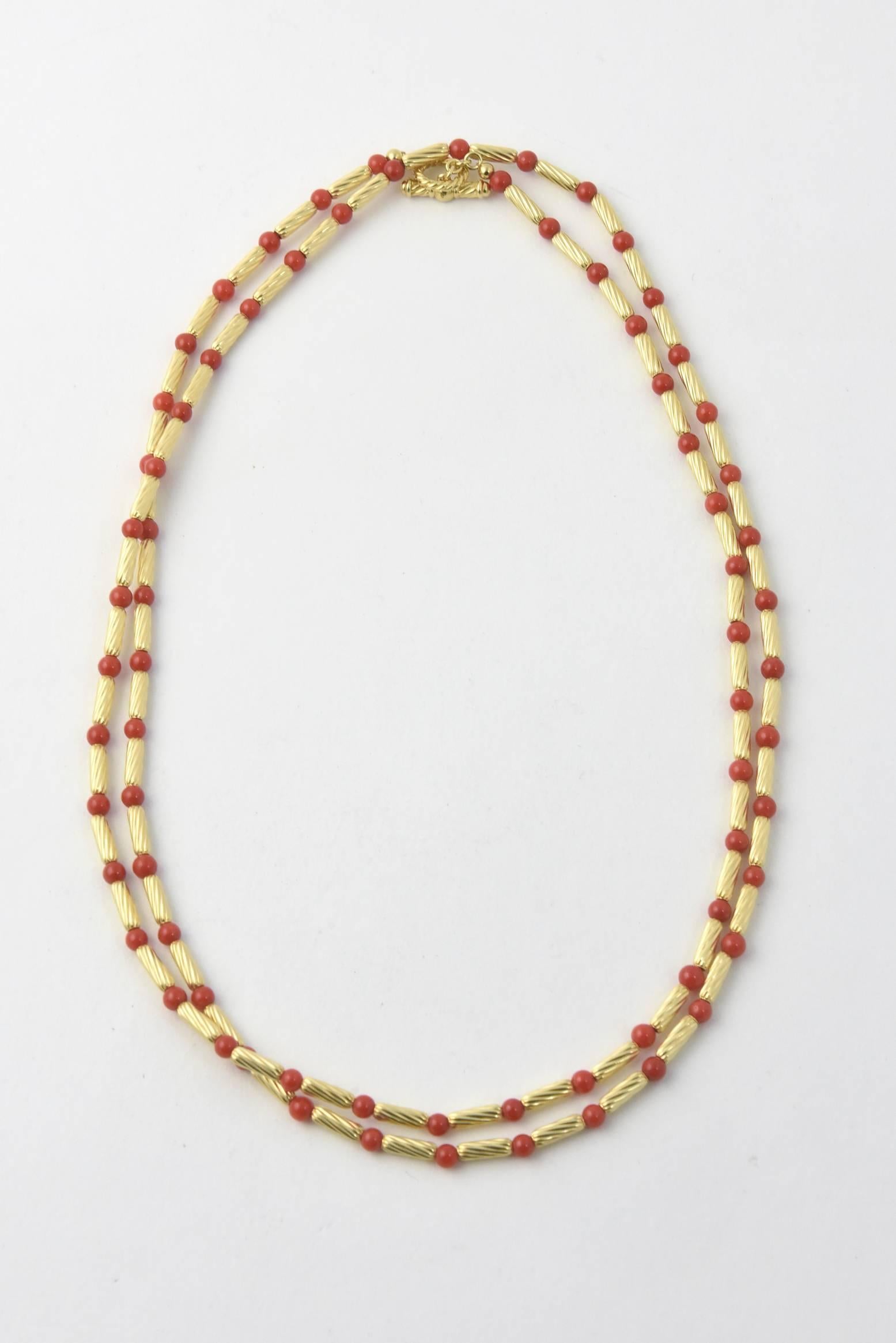 David Yurman Long Coral Gold Cable Necklace 1