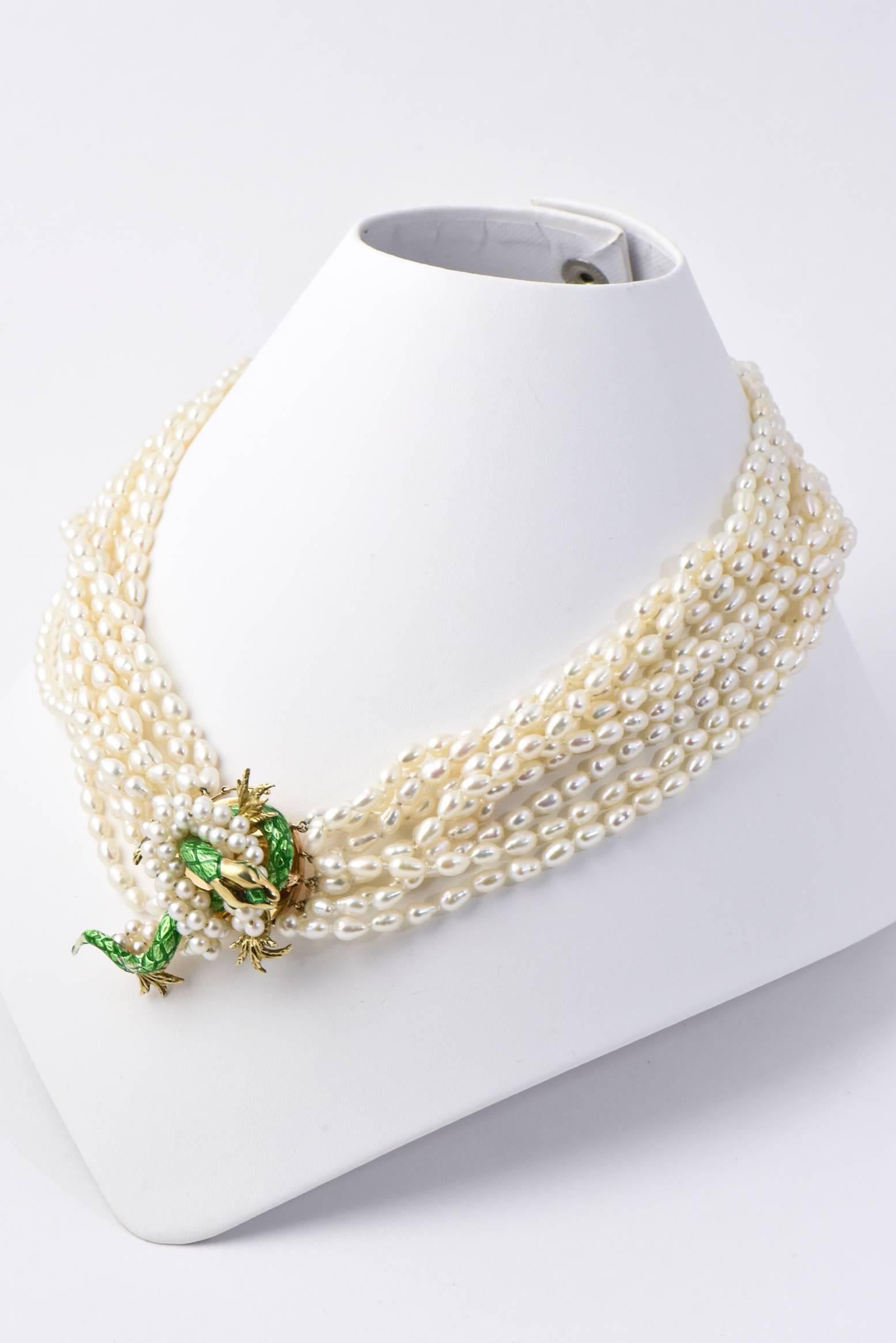double strand pearl necklace with brooch