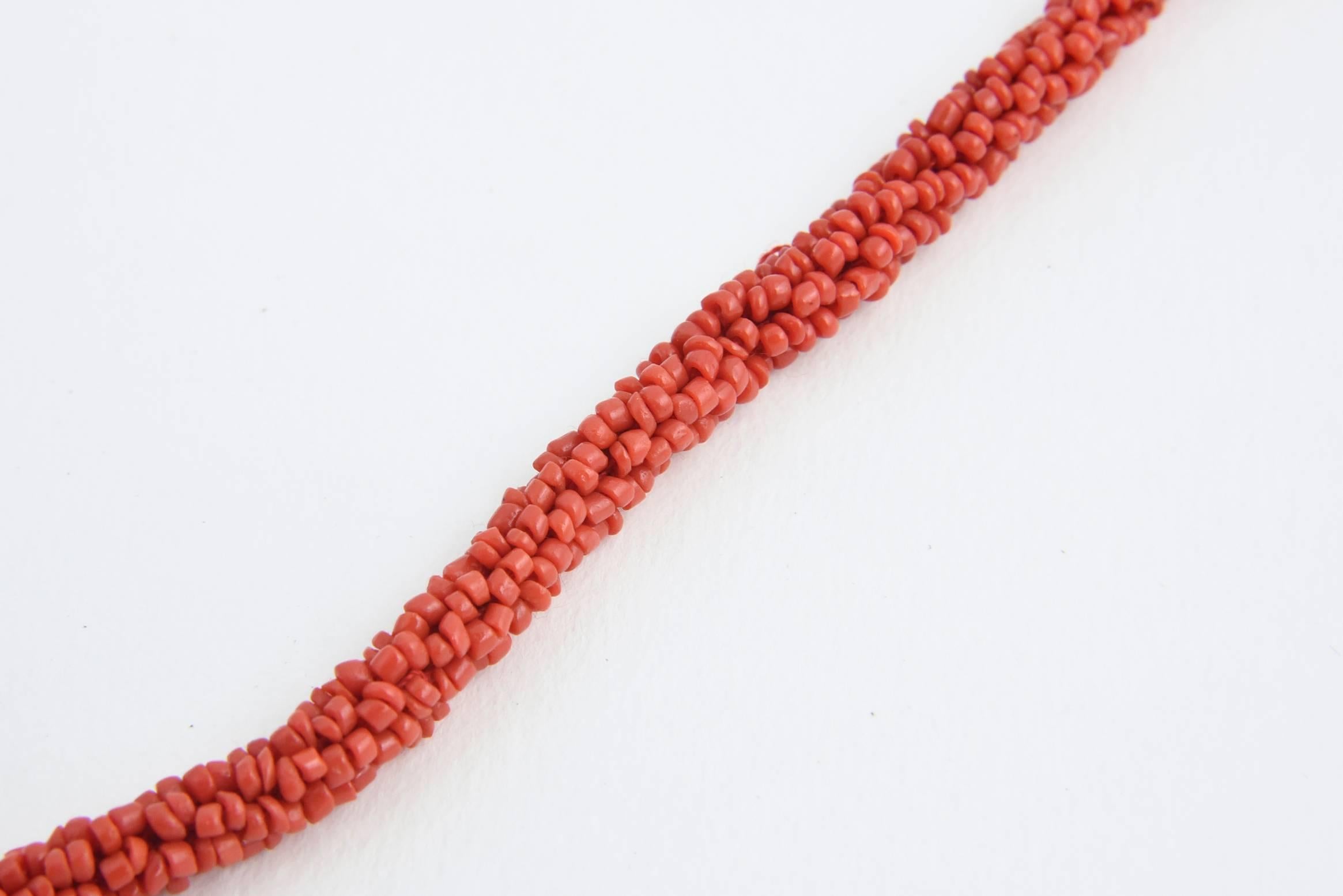Women's Long Woven Red Coral Tassel Necklace