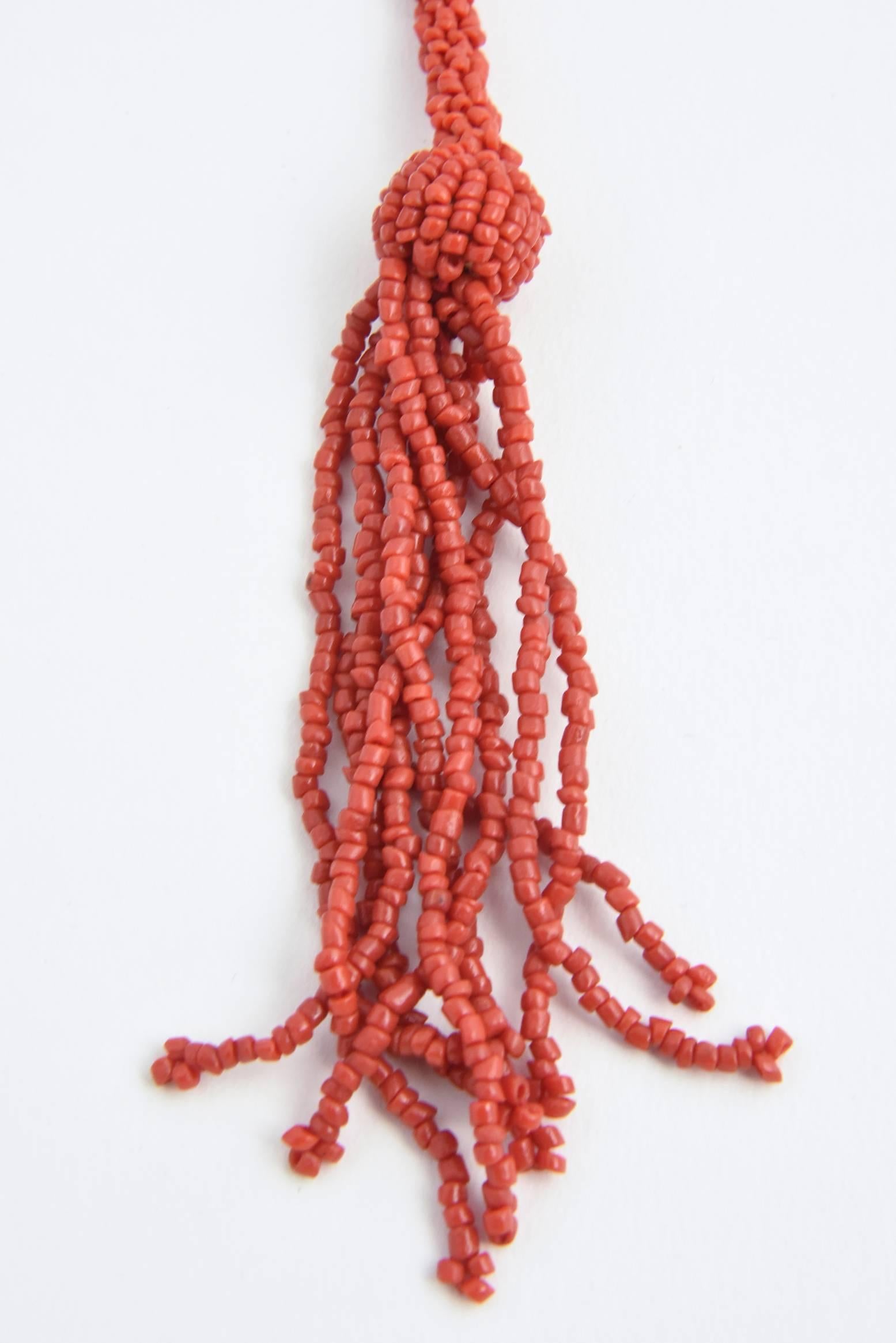 Long Woven Red Coral Tassel Necklace 1