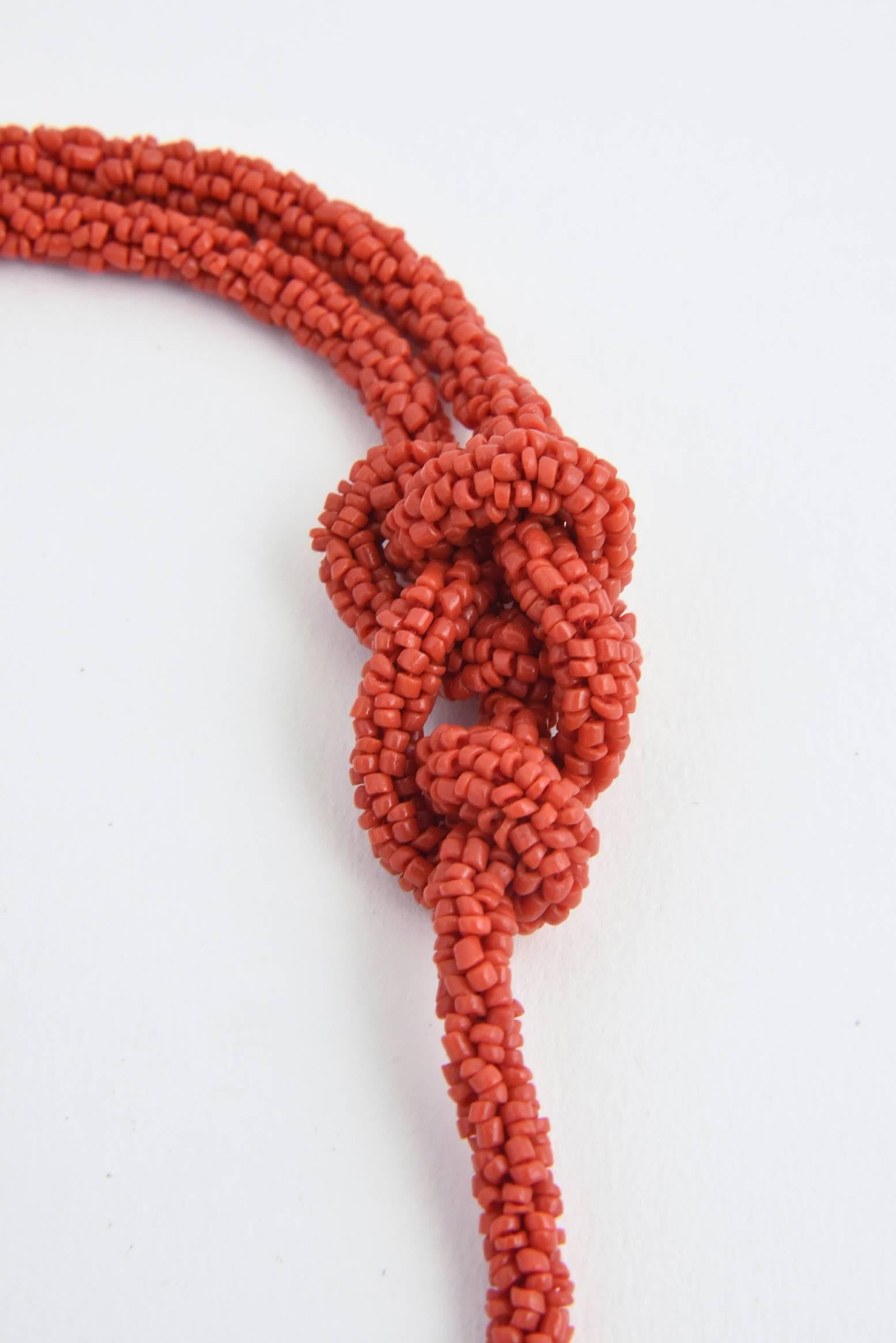 Long Woven Red Coral Tassel Necklace 2