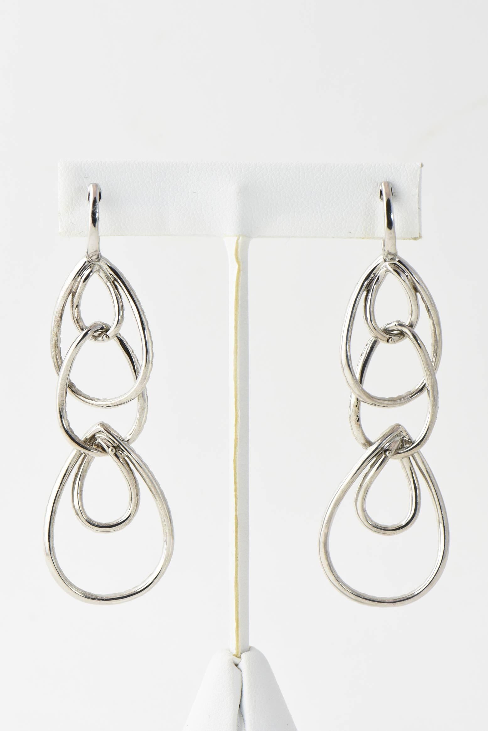 Round Cut Long Dangling Diamond Teardrop White Gold Earrings by Odelia For Sale