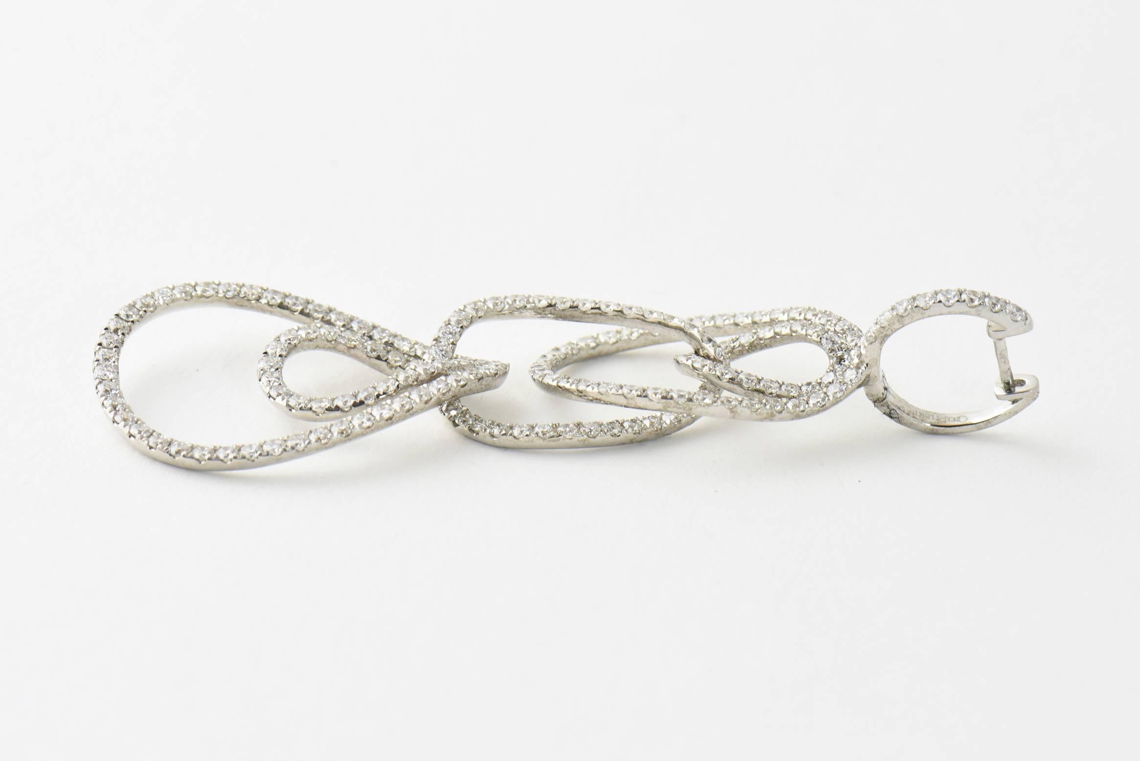 Women's Long Dangling Diamond Teardrop White Gold Earrings by Odelia For Sale