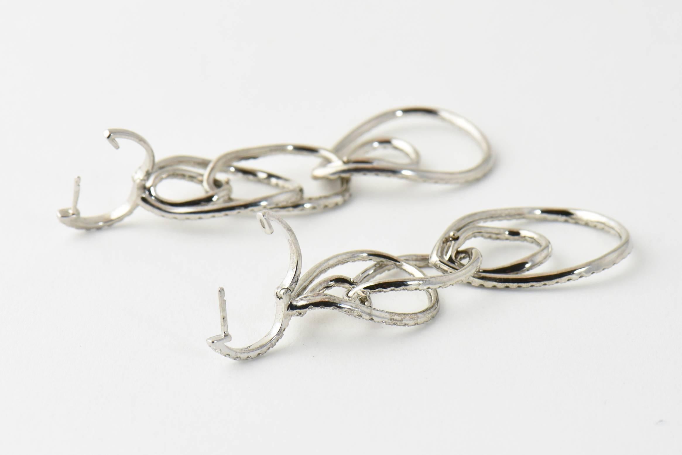 Long Dangling Diamond Teardrop White Gold Earrings by Odelia For Sale 1