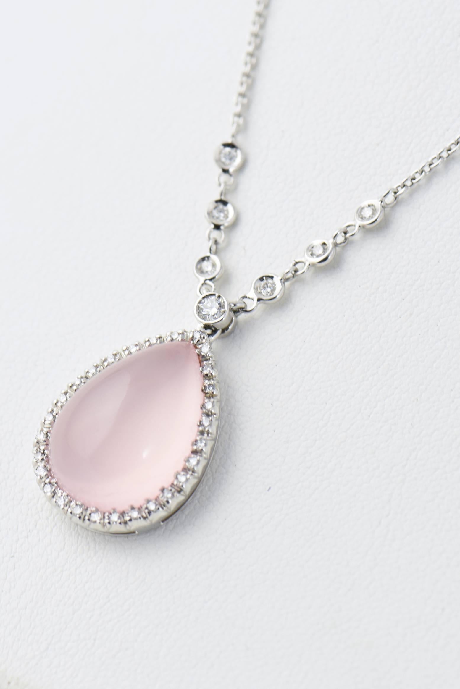 Women's Favero Rose Quartz and Diamond Drop Gold Teardrop Necklace