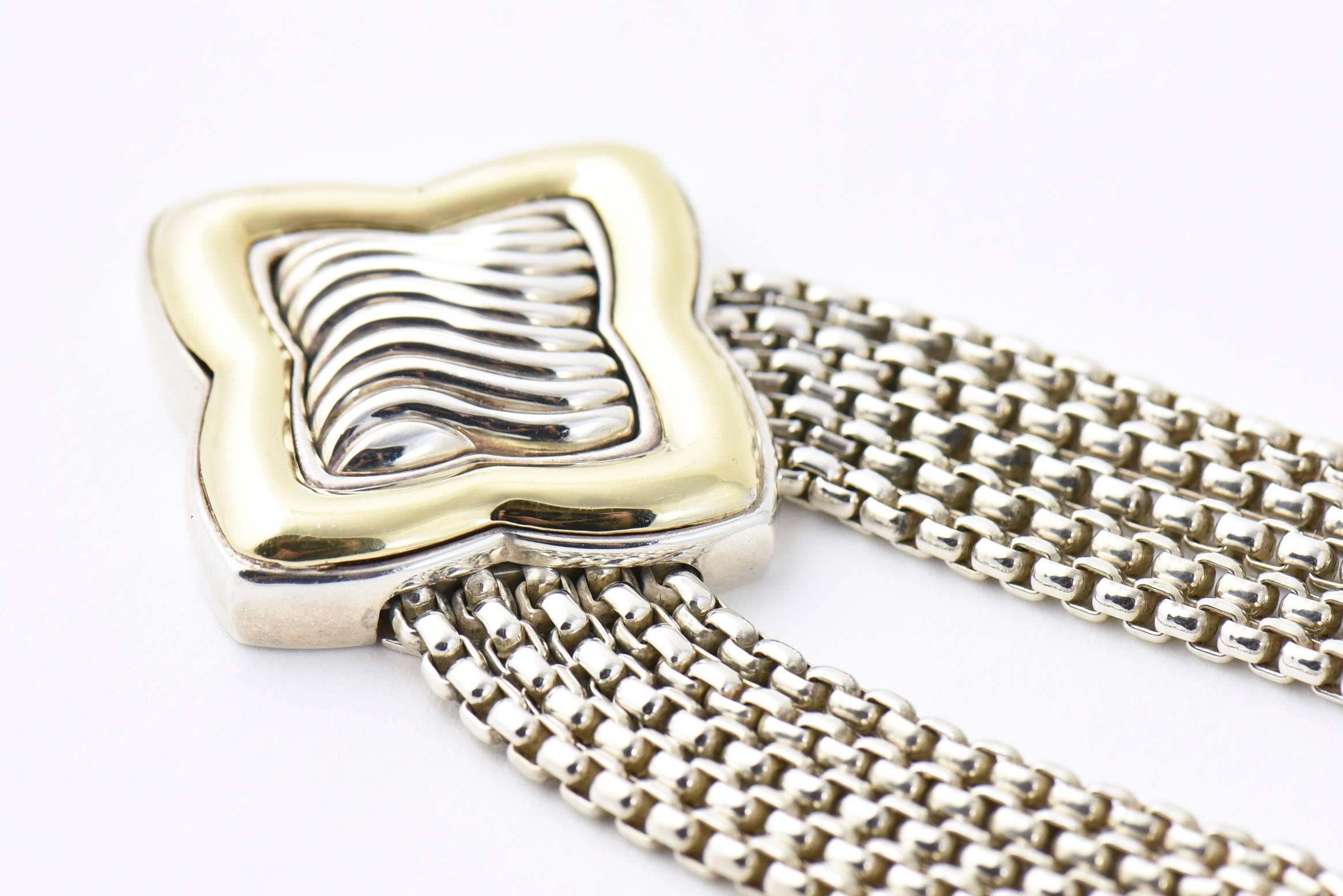 David Yurman Large Silver Gold Quatrefoil Necklace 6