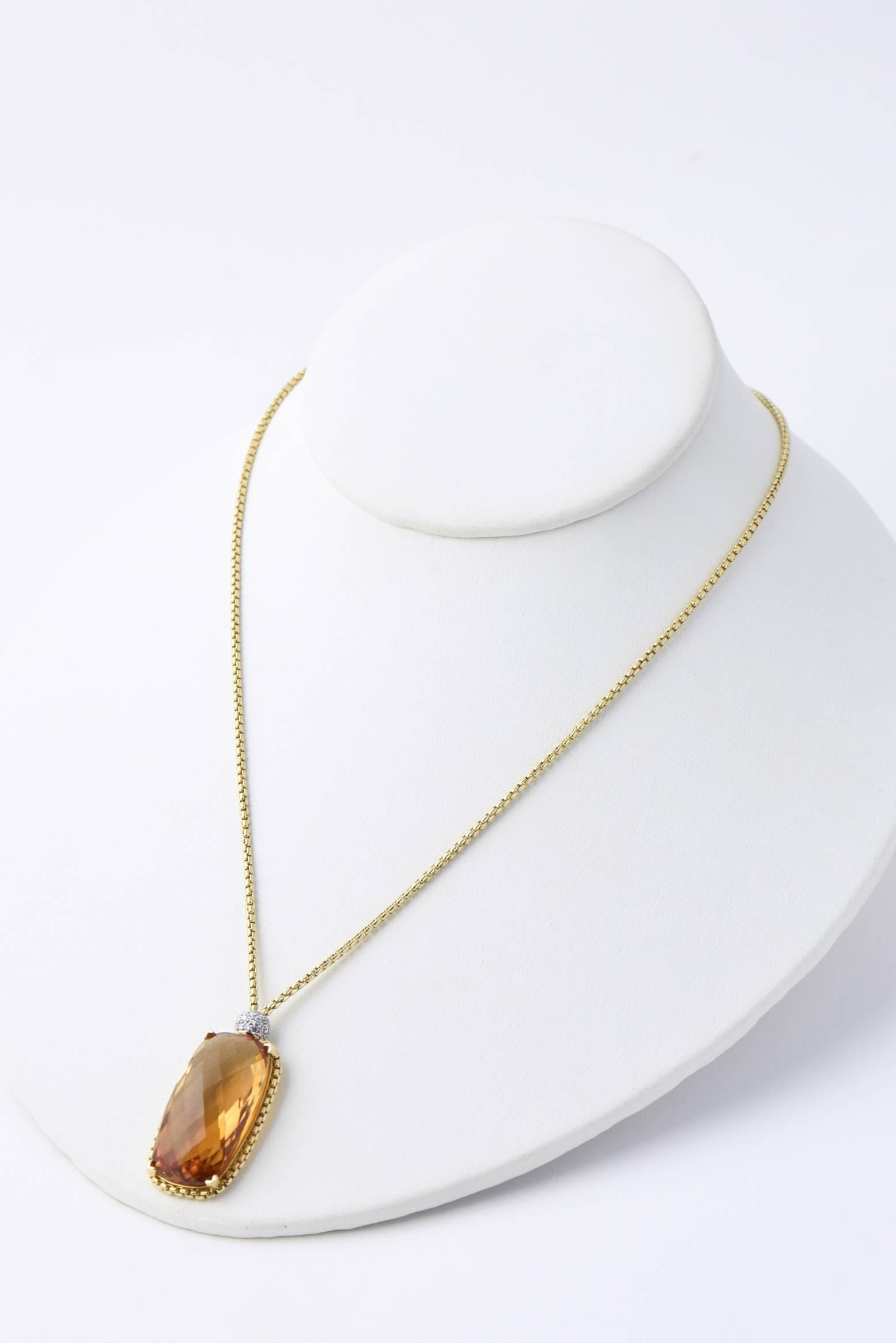 David Yurman Citrine Diamond Pendant Gold Necklace In Excellent Condition In Miami Beach, FL