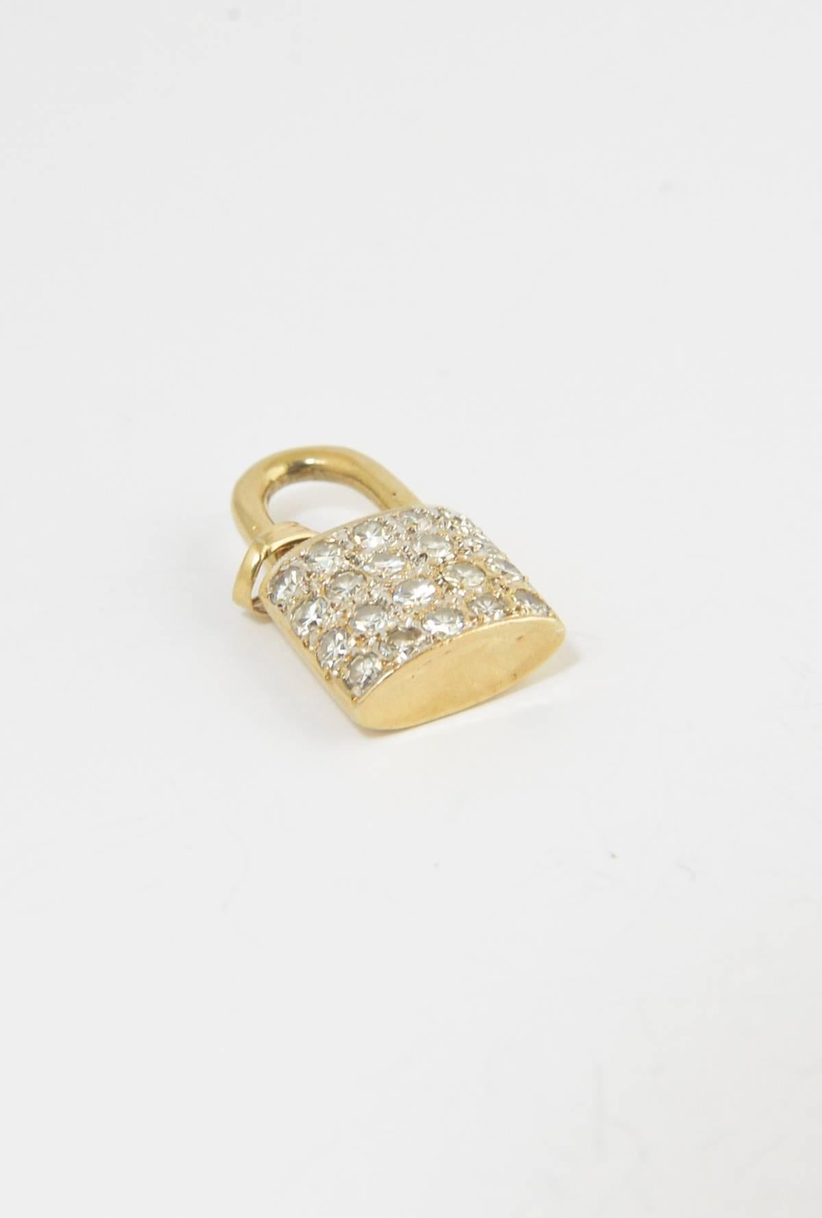 Vintage 1970s Diamond and Gold Lock Charm Pendant In New Condition In Miami Beach, FL