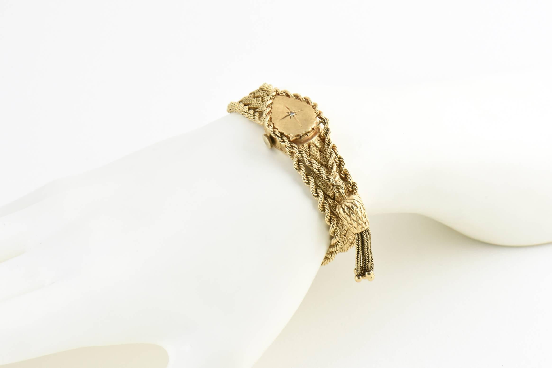 Tilbury Ladies Yellow Gold Covered Braided Tassel mechanical Wristwatch, 1950s  In Good Condition In Miami Beach, FL