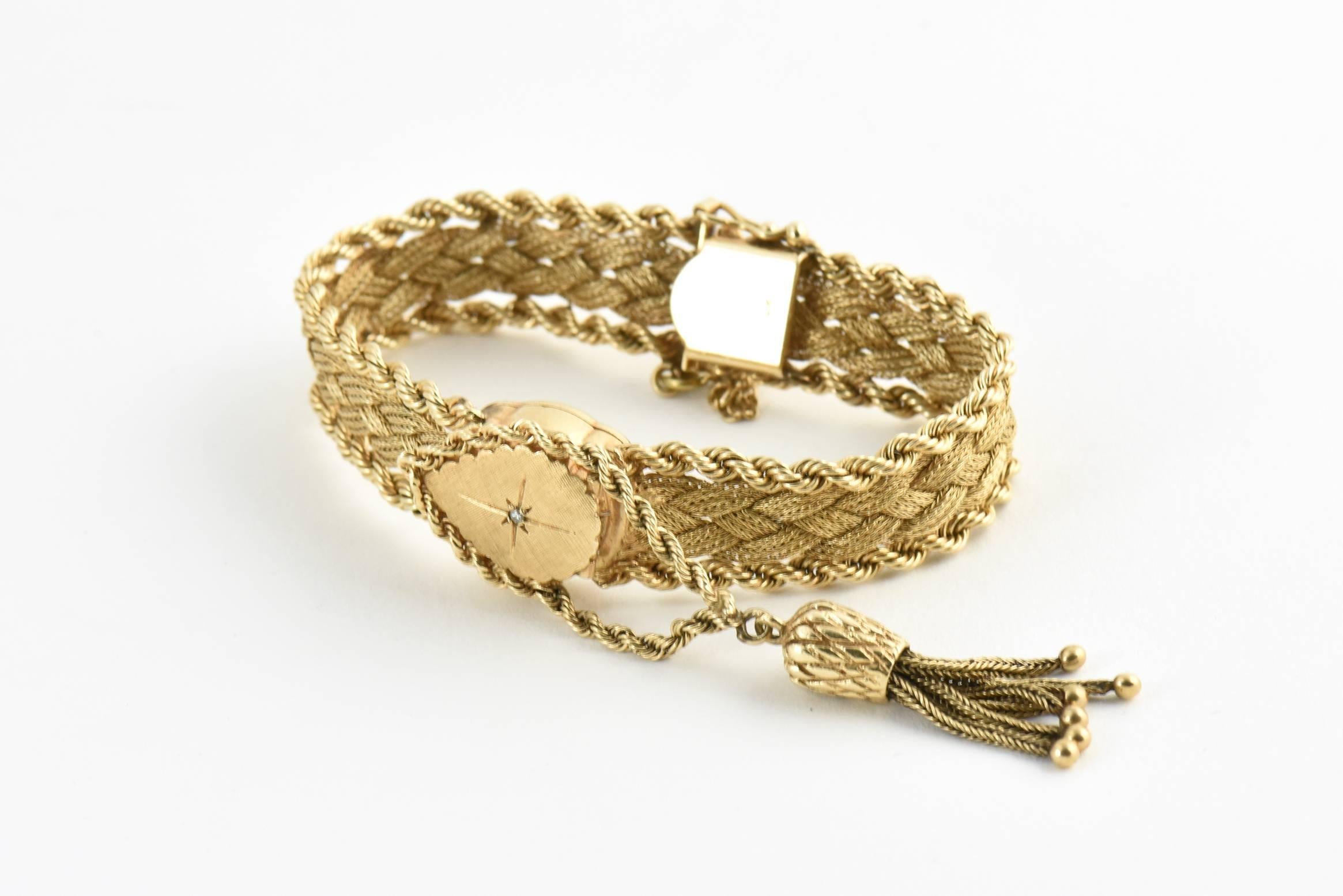 Women's Tilbury Ladies Yellow Gold Covered Braided Tassel mechanical Wristwatch, 1950s