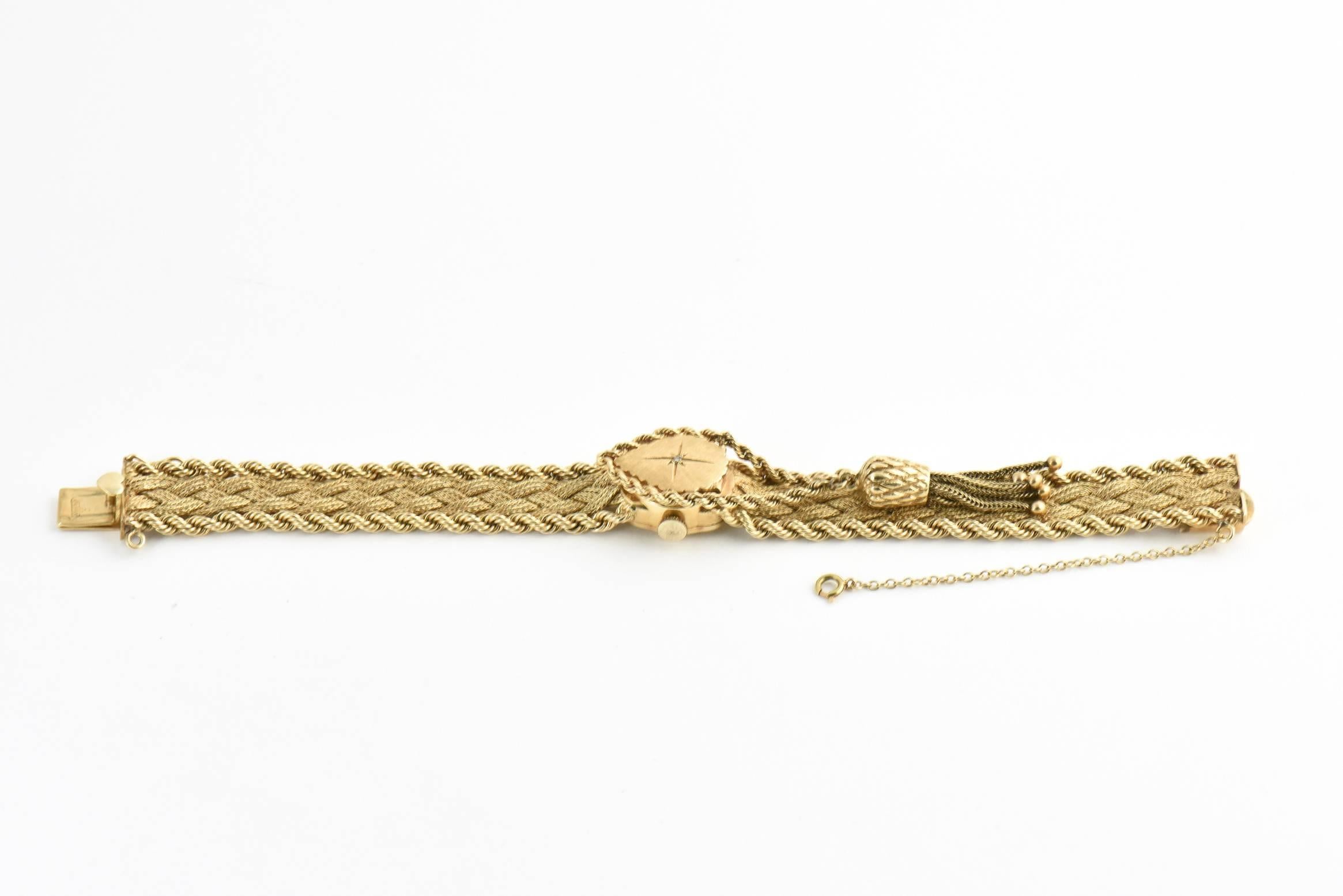 Tilbury Ladies Yellow Gold Covered Braided Tassel mechanical Wristwatch, 1950s 2