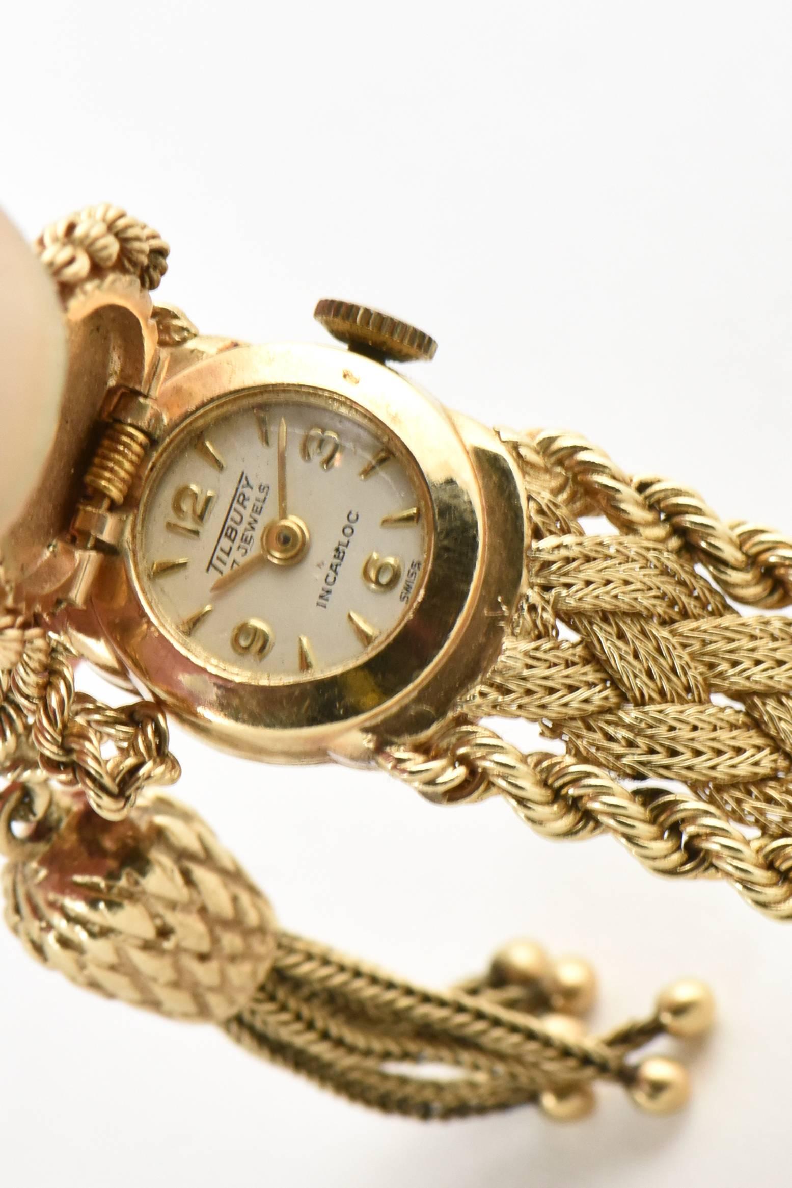 Tilbury Ladies Yellow Gold Covered Braided Tassel mechanical Wristwatch, 1950s  5