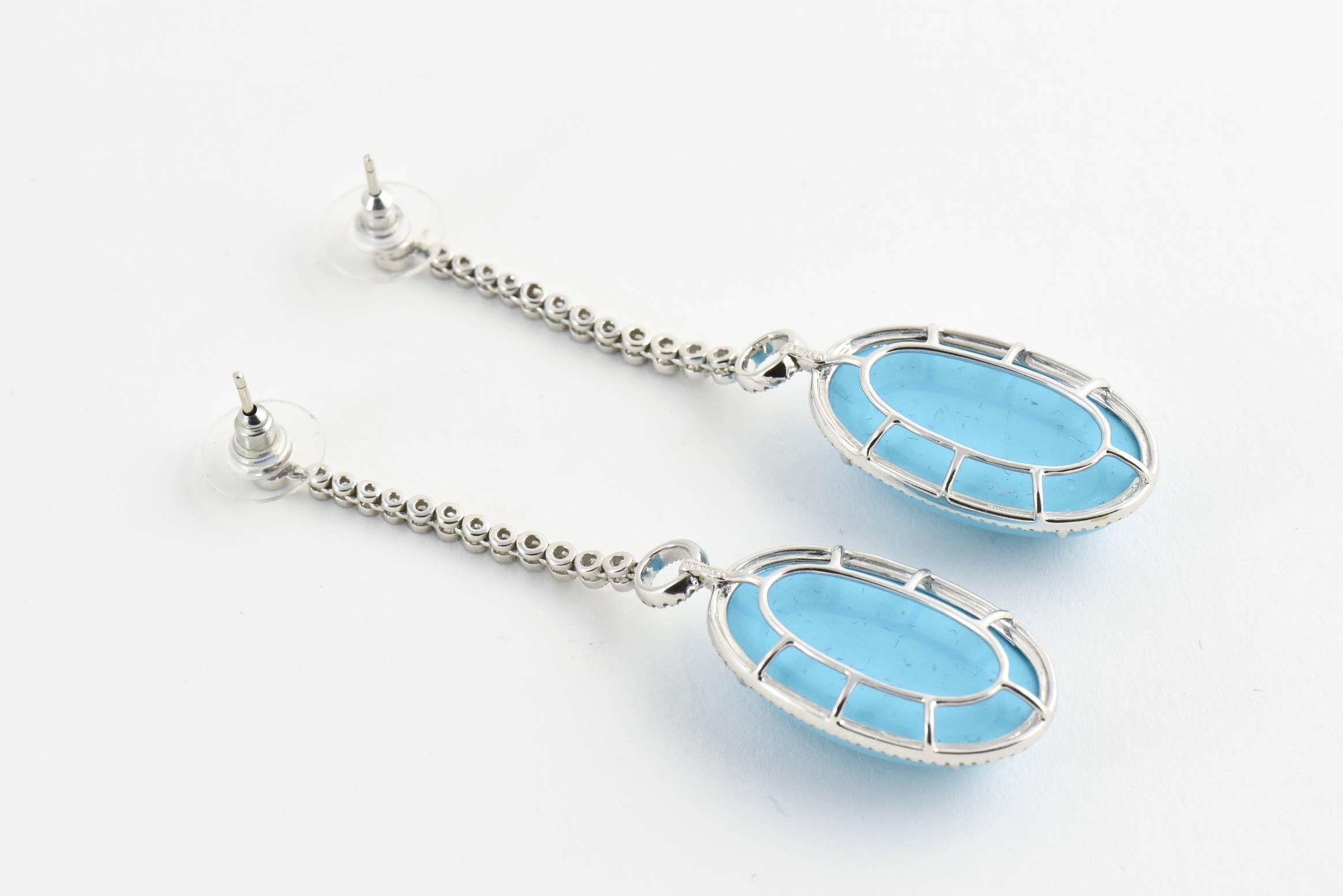 Turquoise Diamond White Gold Drop Cocktail Earrings 1