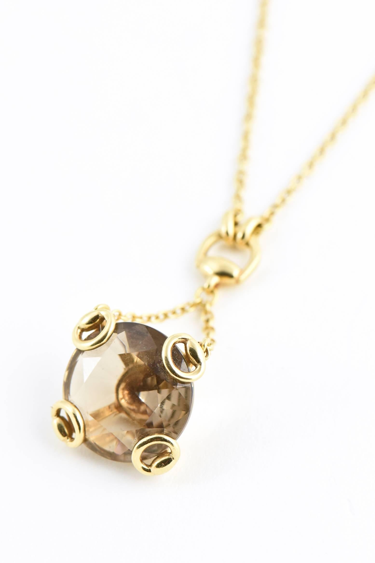 Gucci Smoky Quartz Gold Horsebit Necklace 1