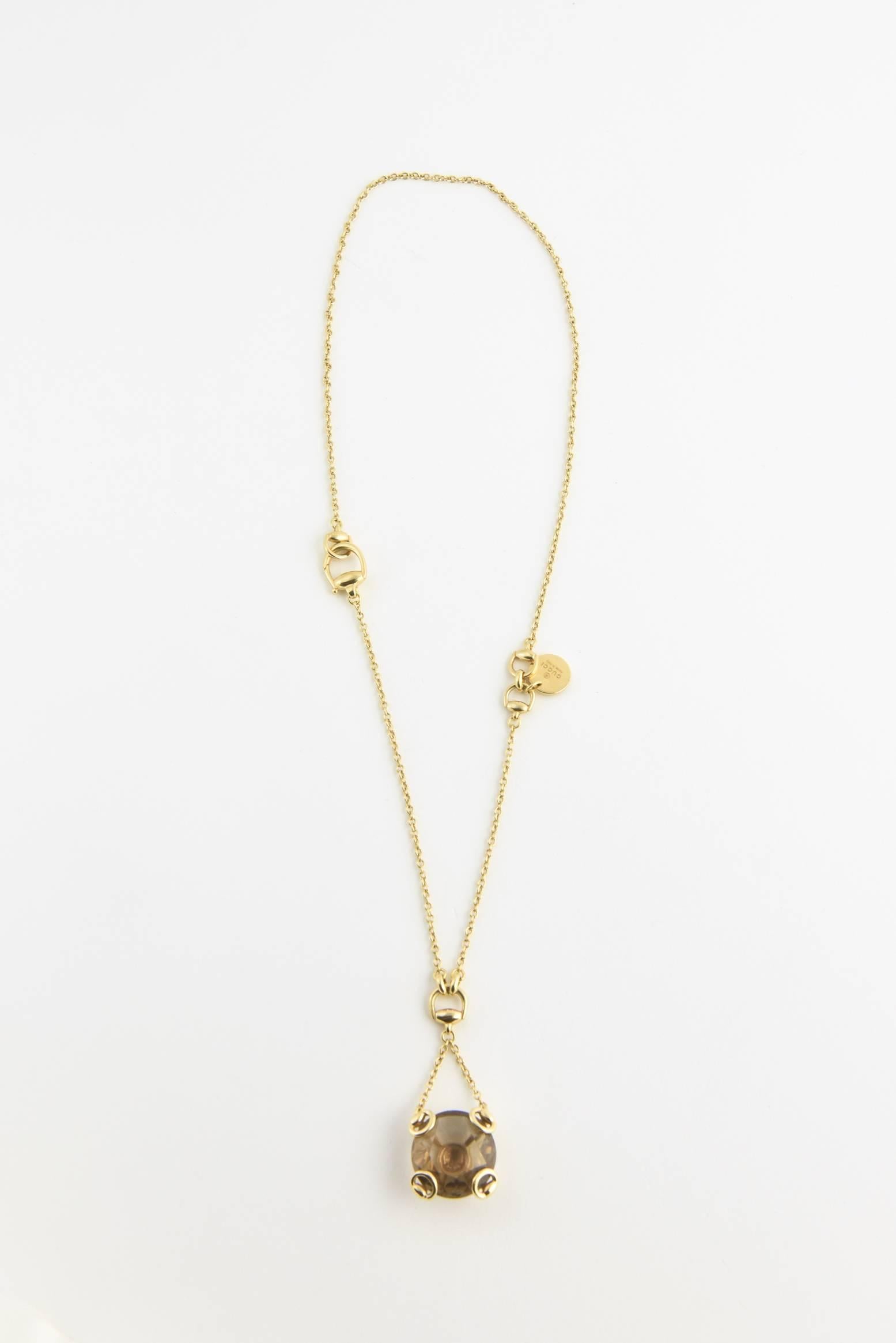 Gucci Smoky Quartz Gold Horsebit Necklace 4