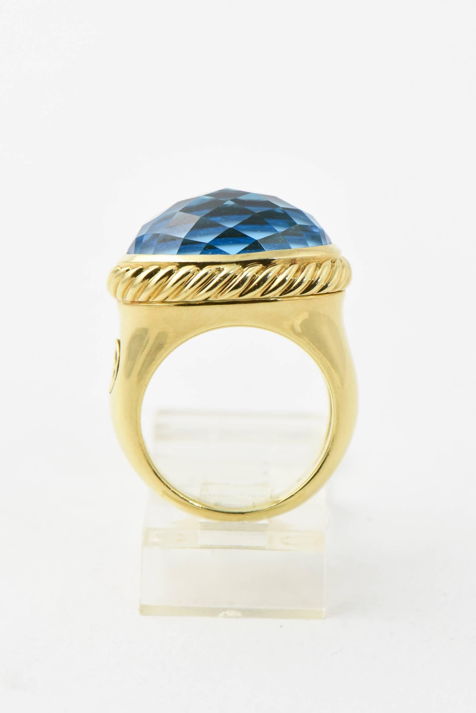 Oval Cut David Yurman Blue Topaz and Gold Signature Ring