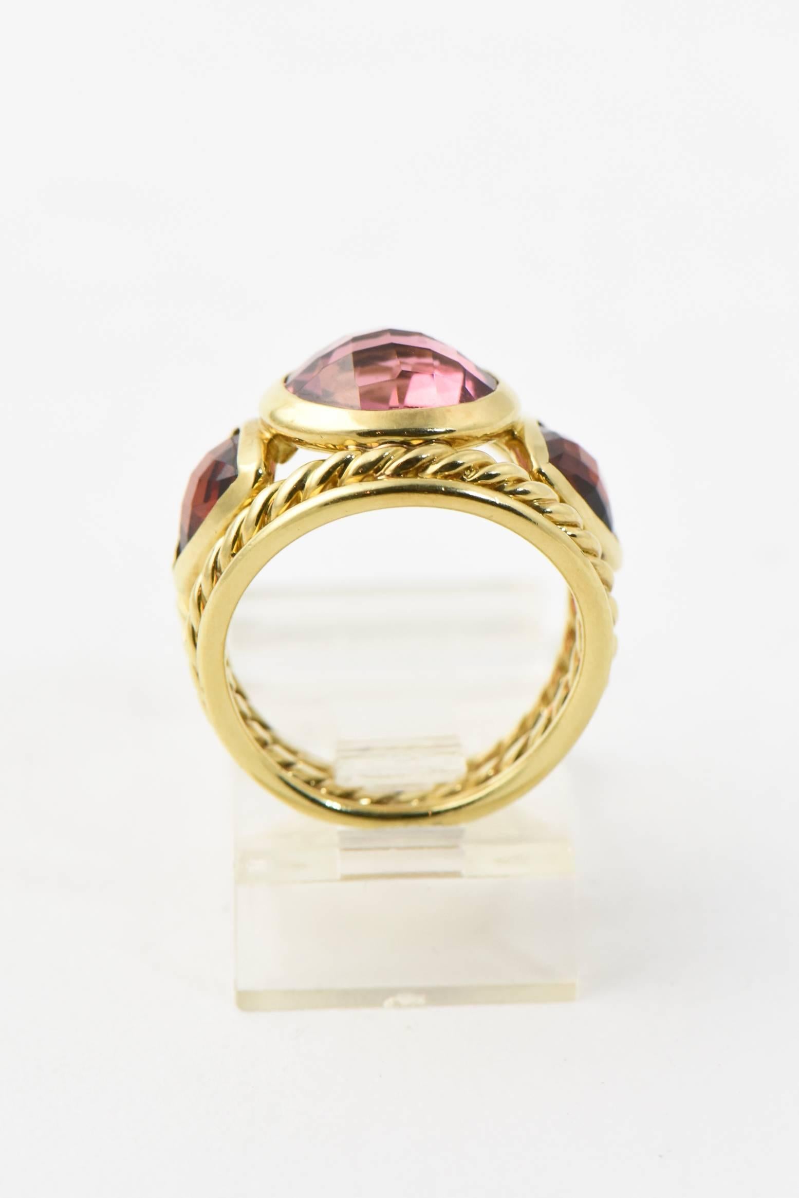 David Yurman Renaissance Rubelite Garnet Gold Ring In Excellent Condition In Miami Beach, FL