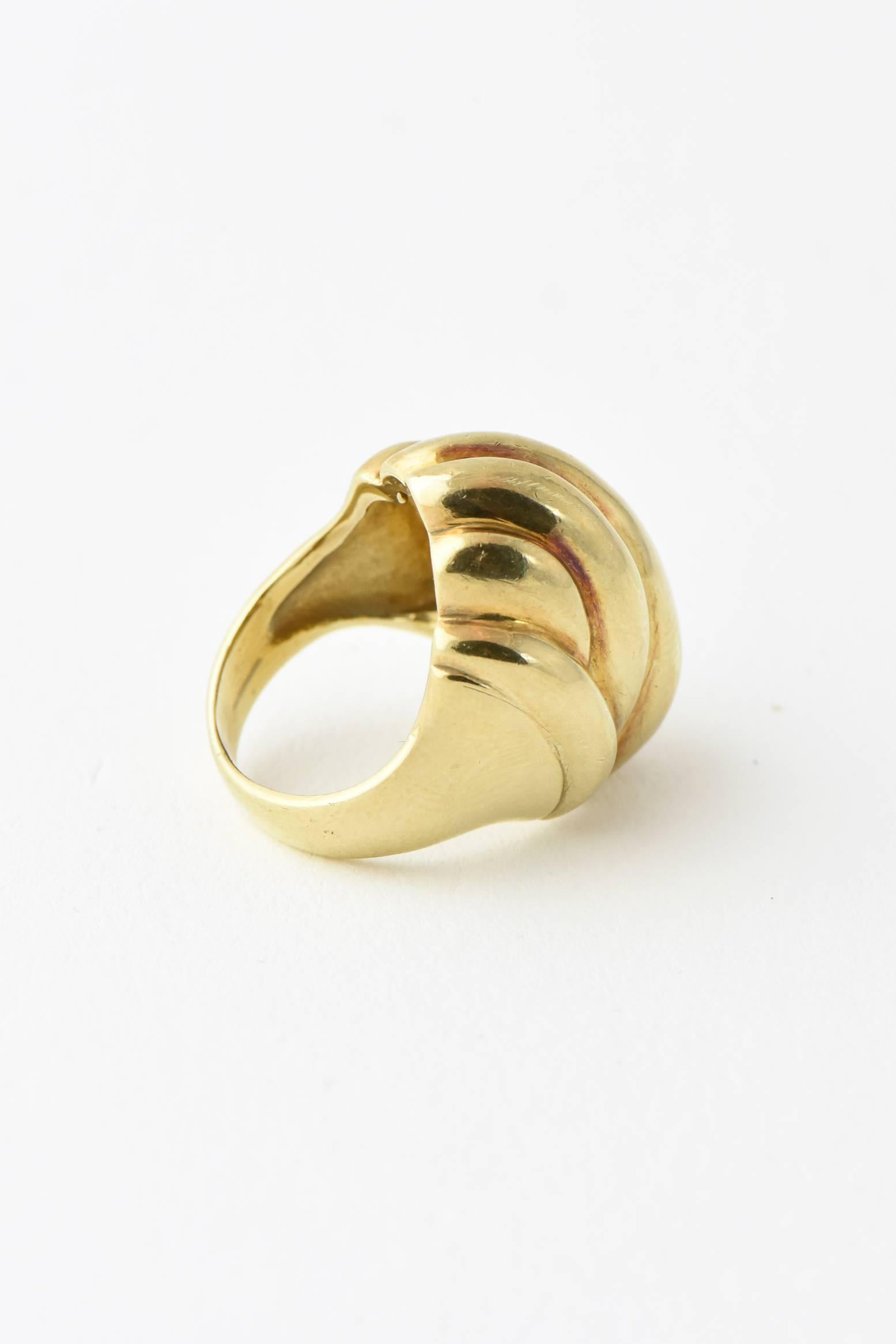 Stylized Three-Dimensional Ribbed Yellow Gold Ring 1
