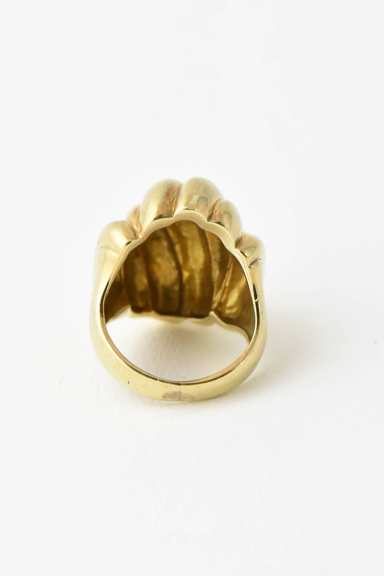 Stylized Three-Dimensional Ribbed Yellow Gold Ring 2