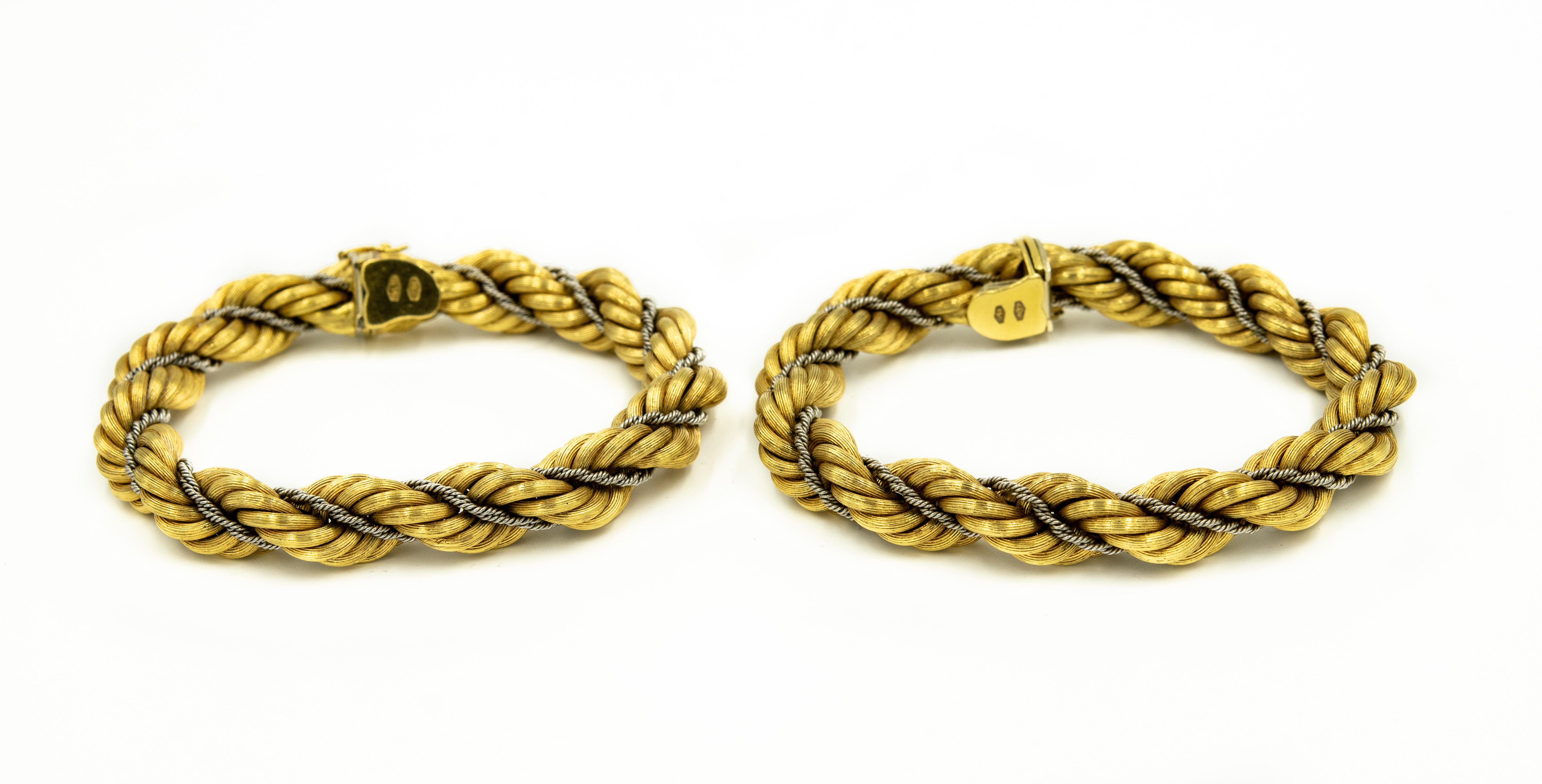 Nicolis Cola Italian Twisted White and Yellow Gold Rope 2 Bracelets or Necklace For Sale