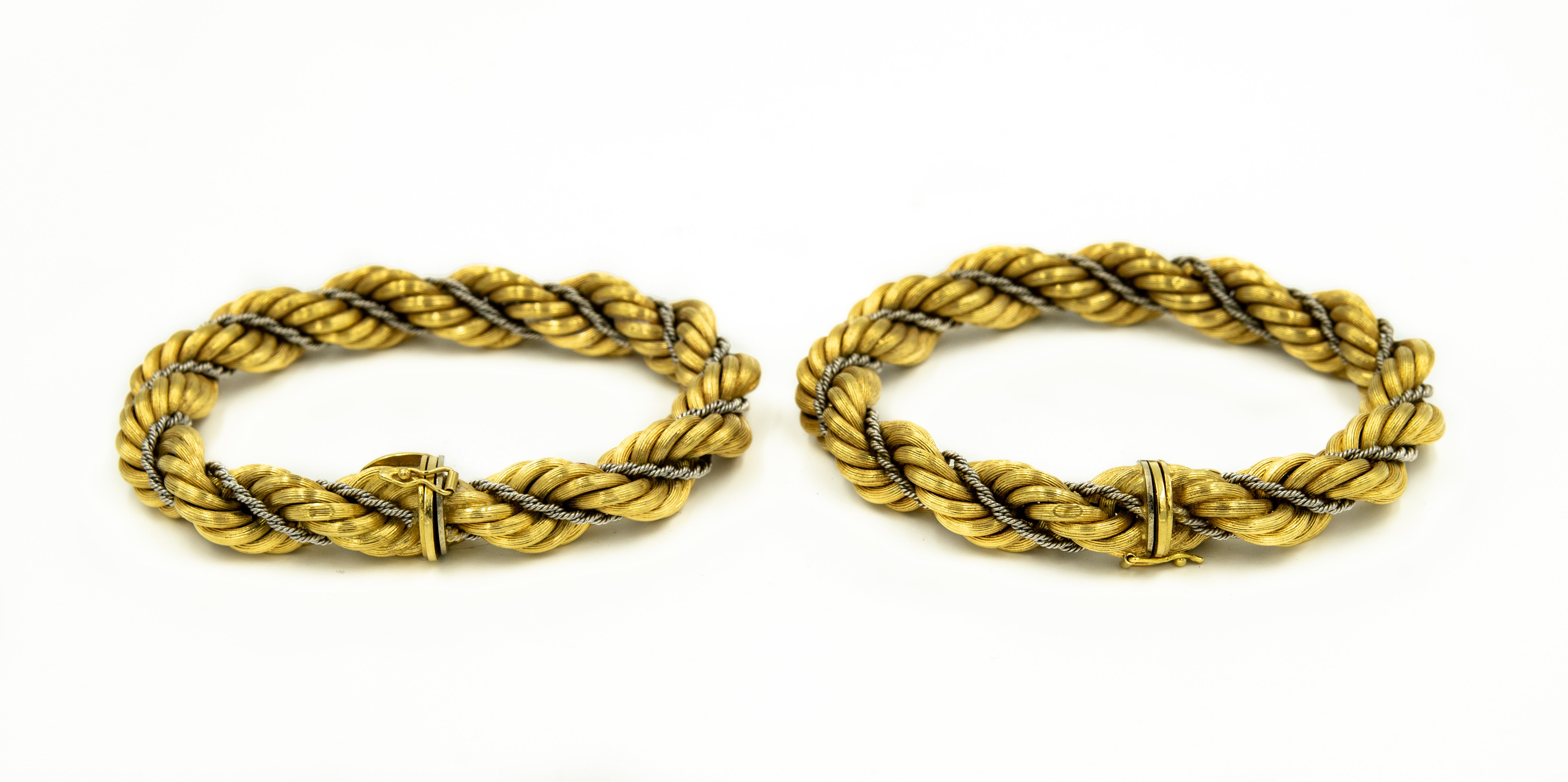 Women's Nicolis Cola Italian Twisted White and Yellow Gold Rope 2 Bracelets or Necklace For Sale