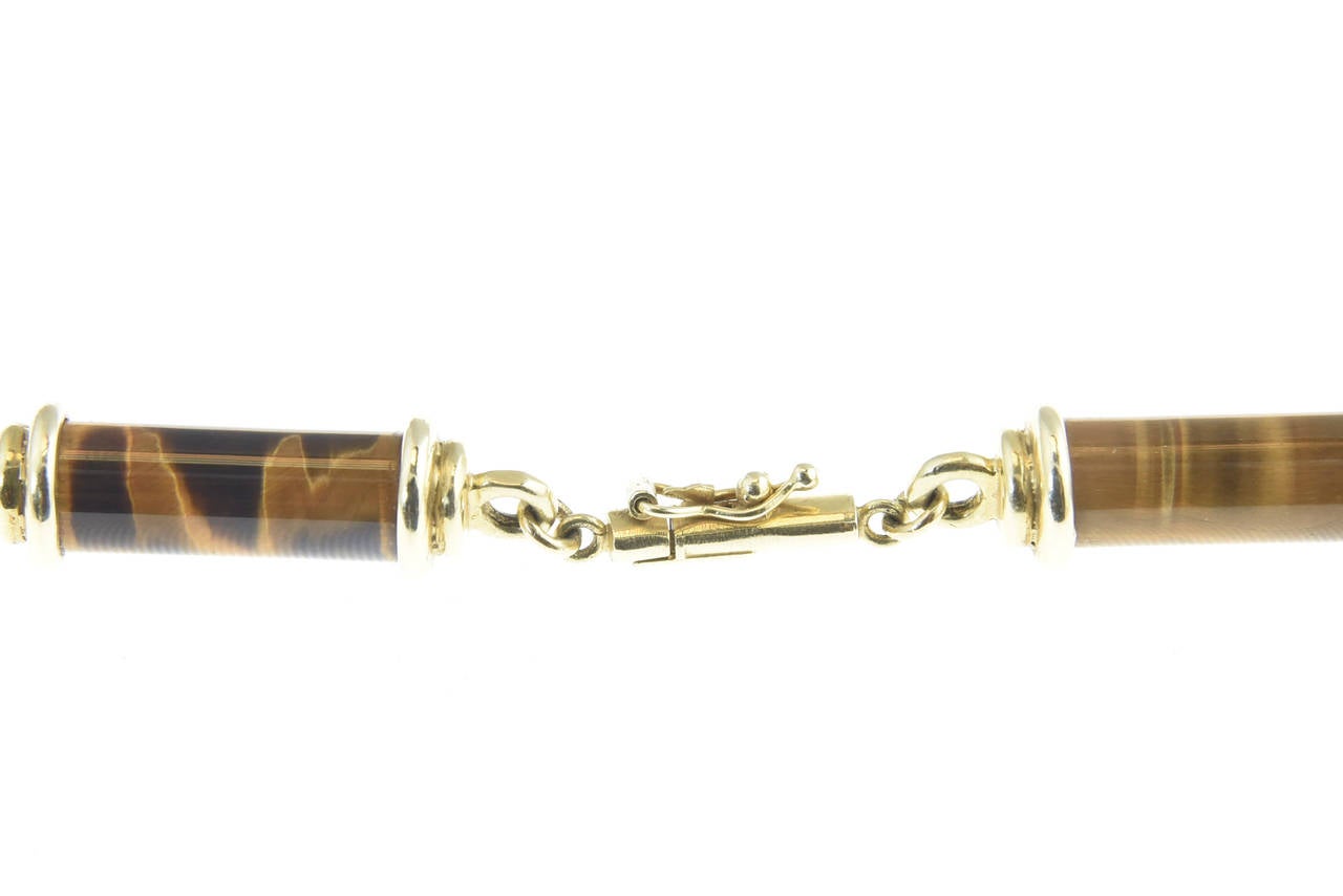 1970s Tiger's Eye Pillars with Gold Caps Necklace 3