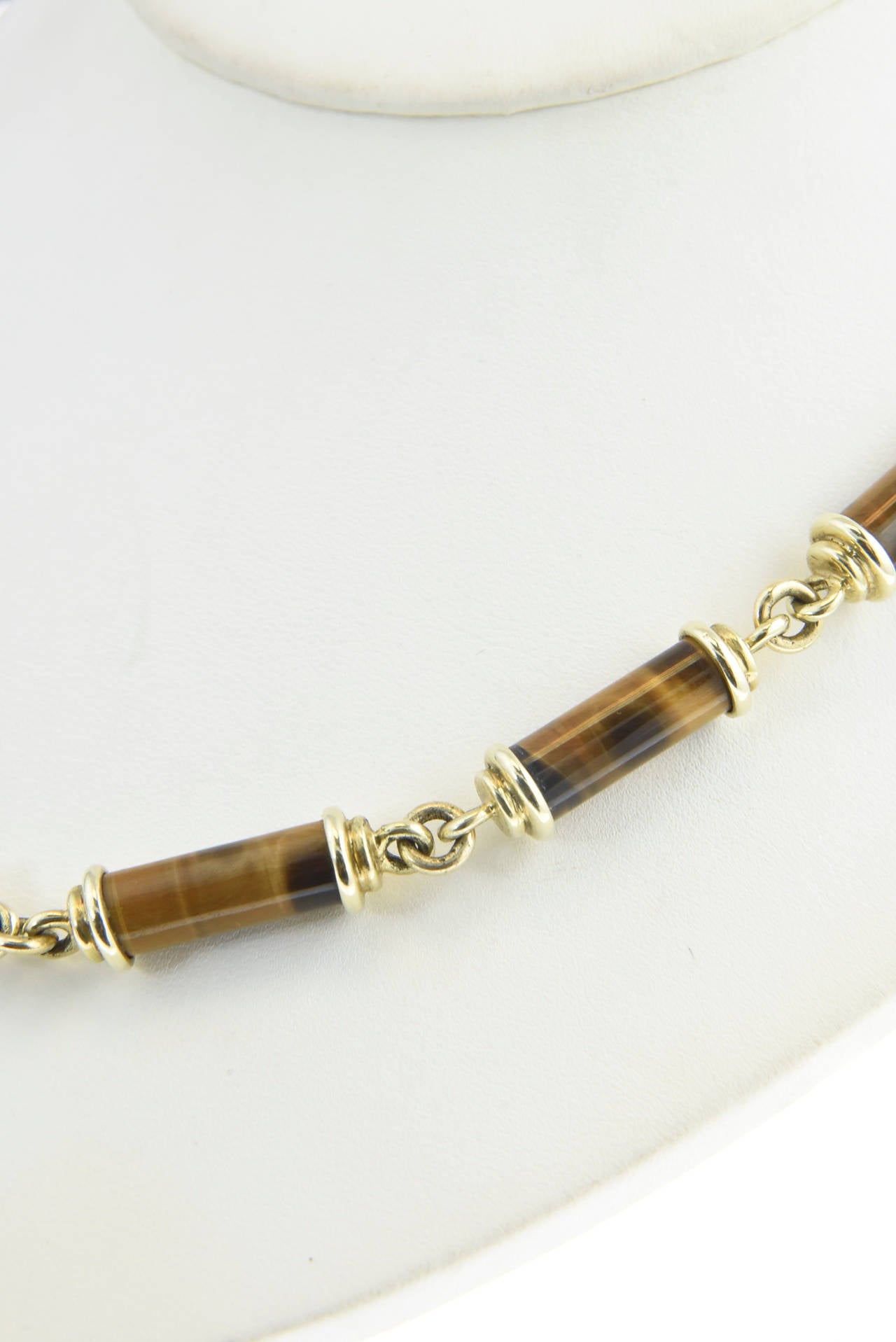 1970s Tiger's Eye Pillars with Gold Caps Necklace 2