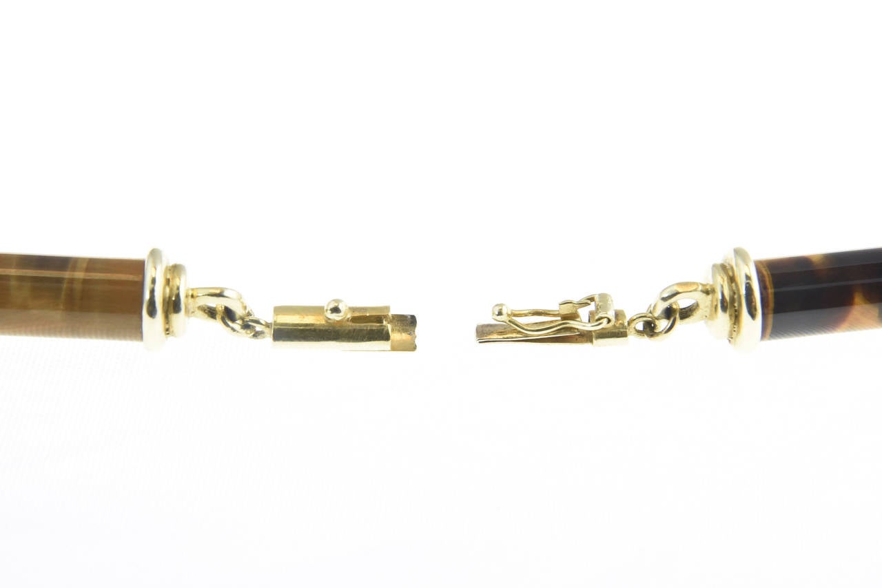 1970s Tiger's Eye Pillars with Gold Caps Necklace 1