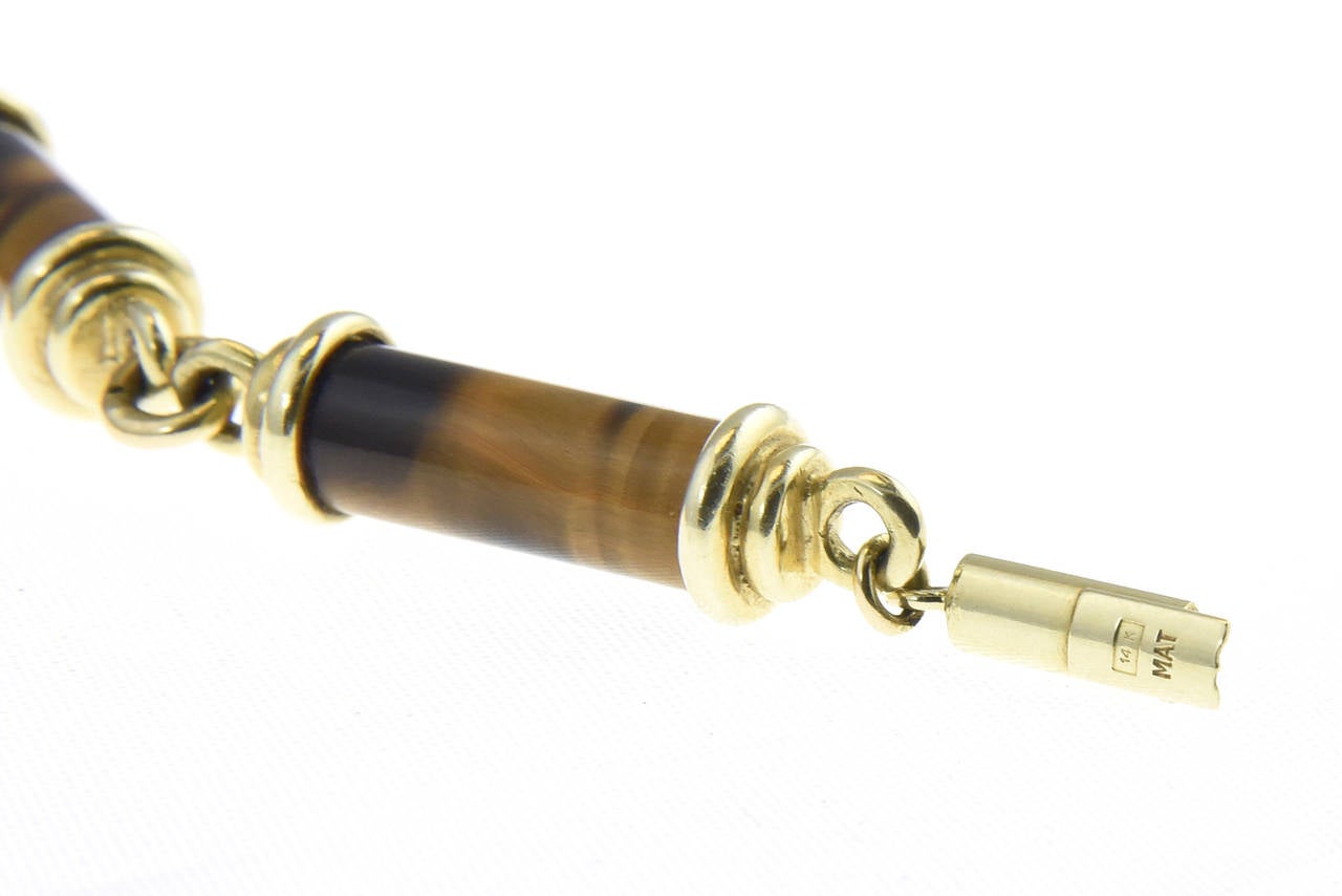 1970s Tiger's Eye Pillars with Gold Caps Necklace 4