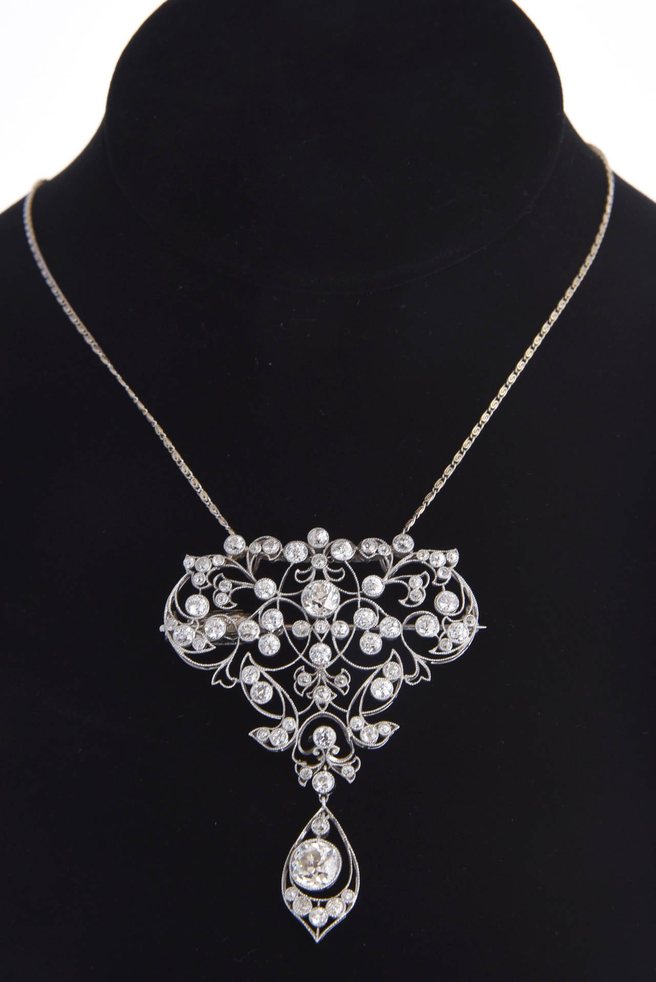 Belle Époque Diamond Platinum Floral Brooch Pendant 3