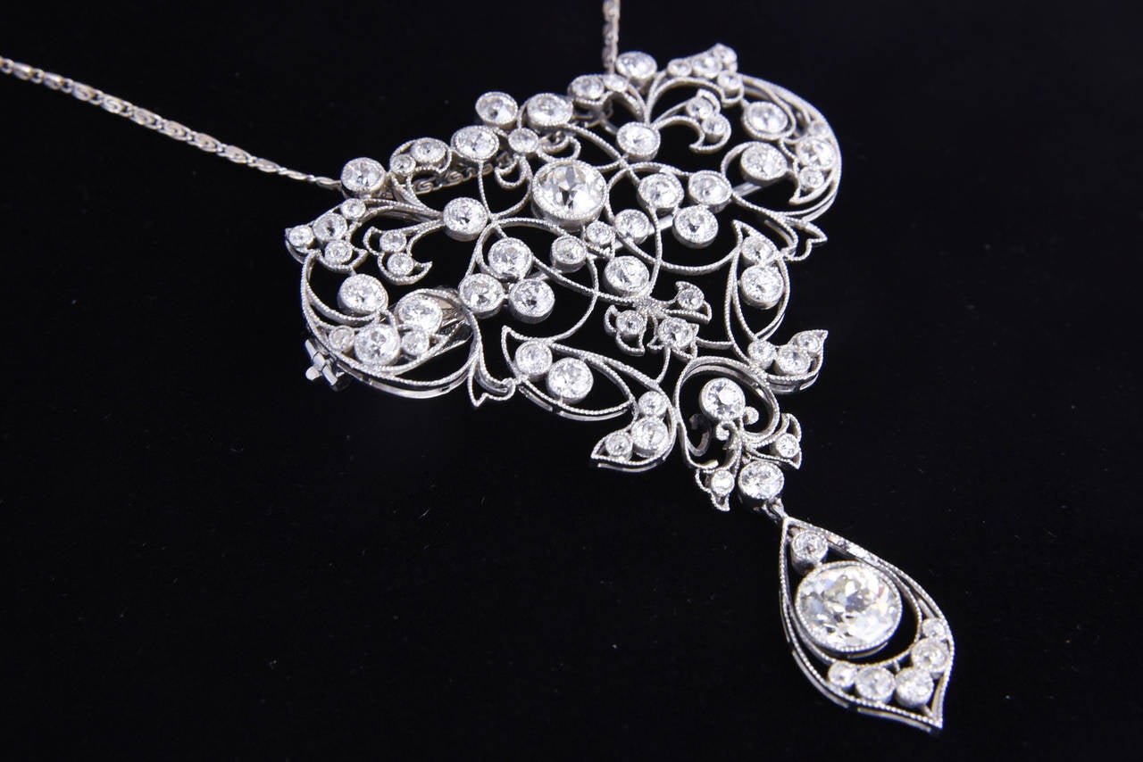 Belle Époque Diamond Platinum Floral Brooch Pendant 4