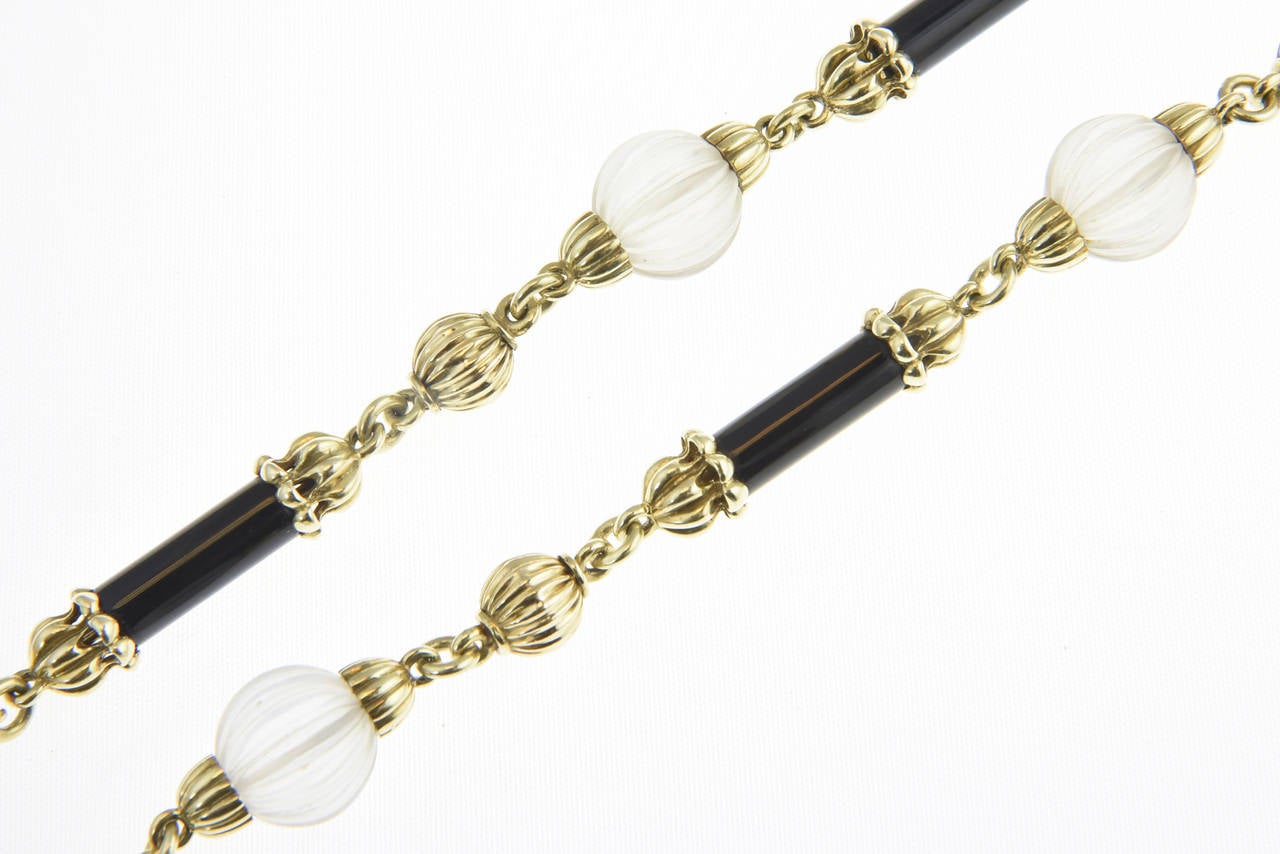 Women's 1970s Onyx and Crystal Gold Necklace